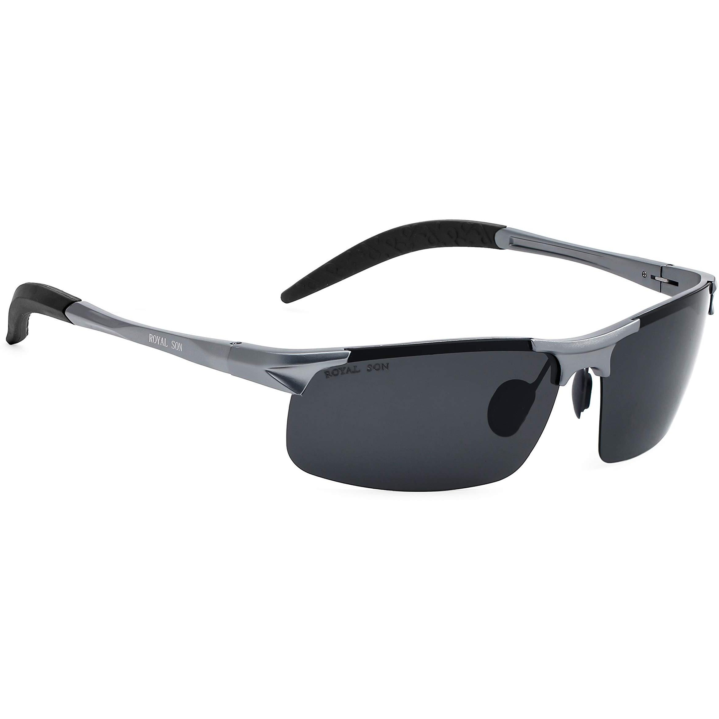 ROYAL SON Men's Rectangular Black Frame Polarization Sunglasses (Black Lens| Large)-Pack Of 1