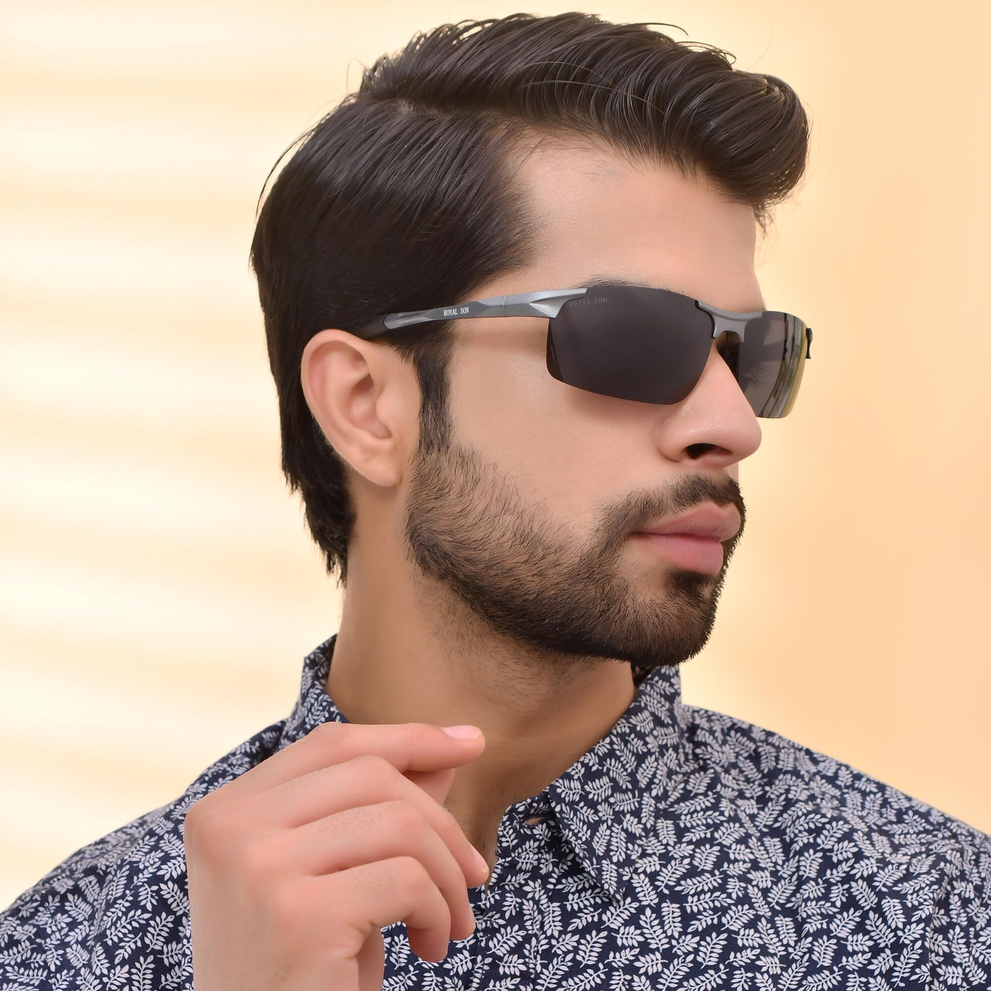 ROYAL SON Men's Rectangular Black Frame Polarization Sunglasses (Black Lens| Large)-Pack Of 1