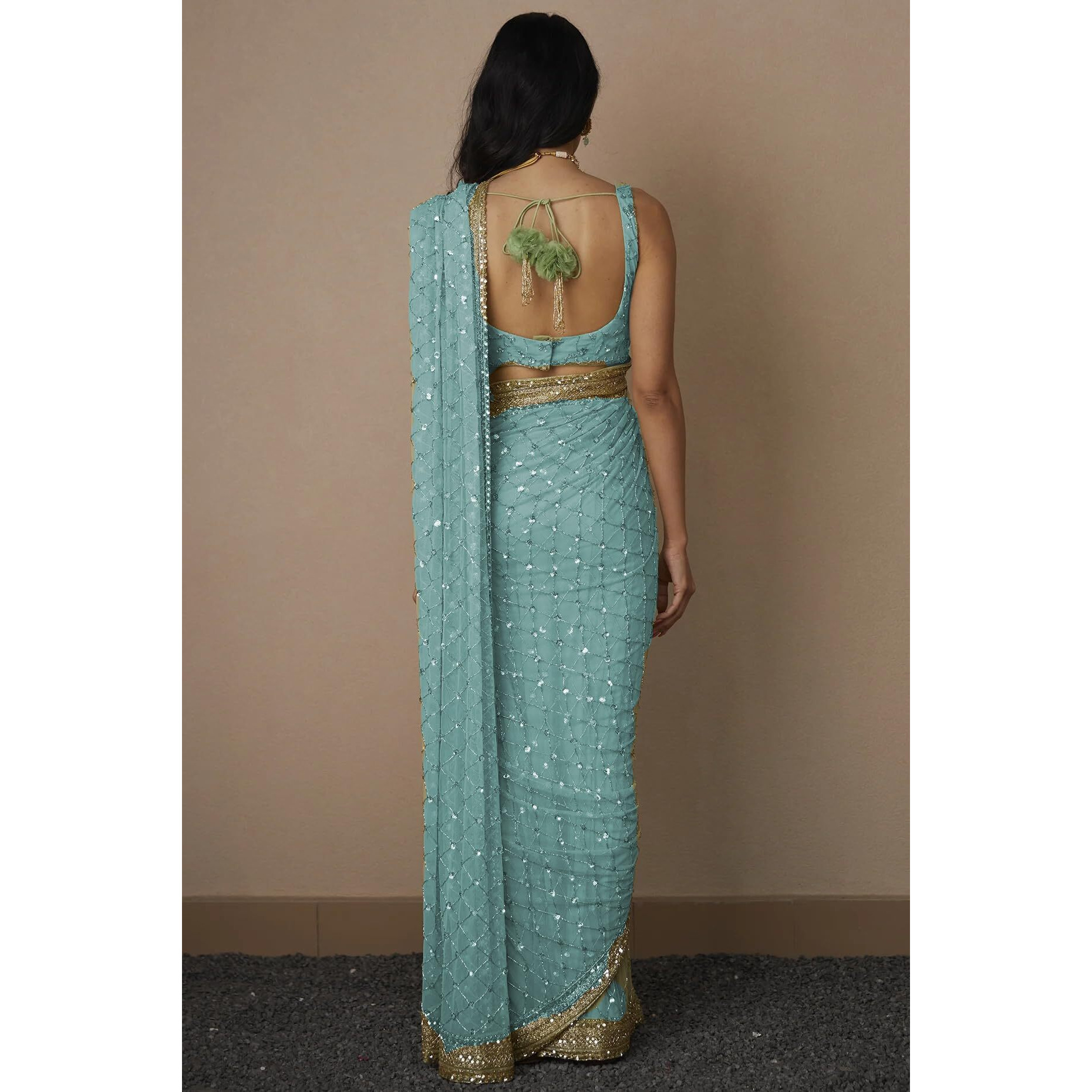 VAIRAGEE Women Soft Net Silk Jari Square Shape Embroidery & Sequence Work Saree With Unstiched Blouse(6097)