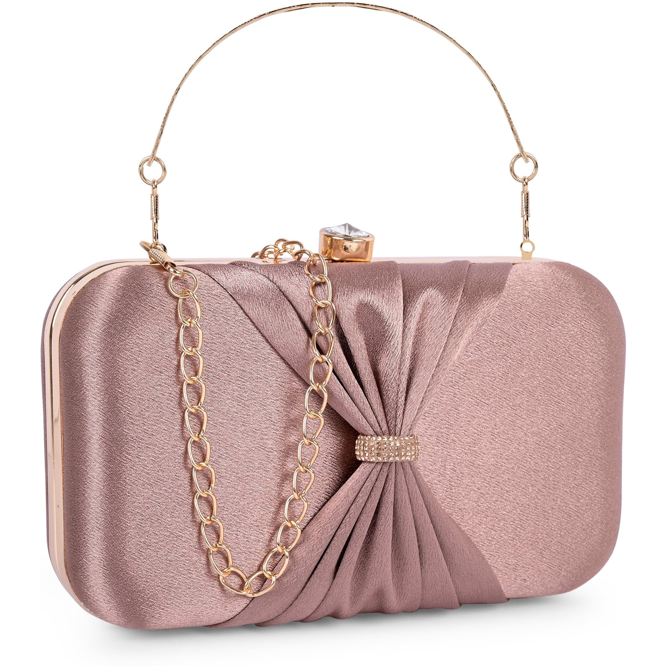 ADISA bow formal party clutch with gold chain for women and girls (Copper)
