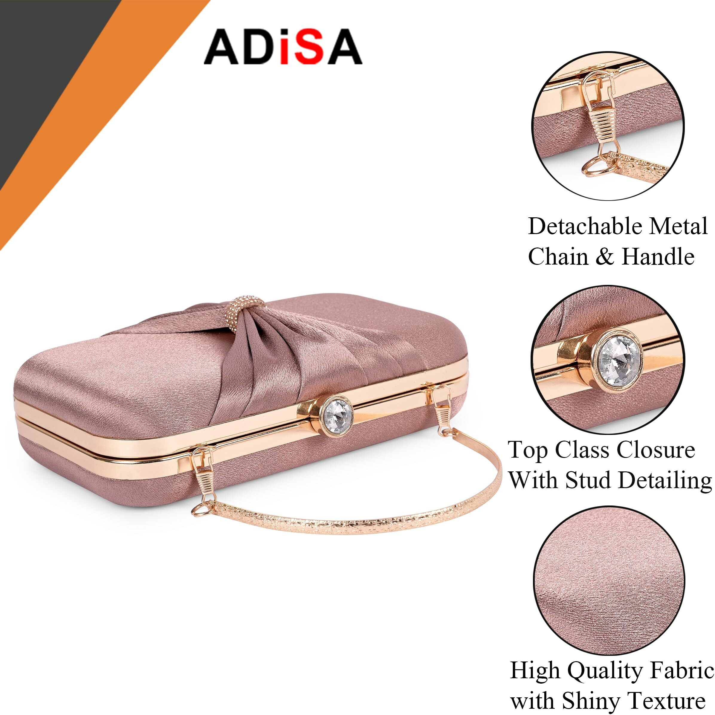 ADISA bow formal party clutch with gold chain for women and girls (Copper)