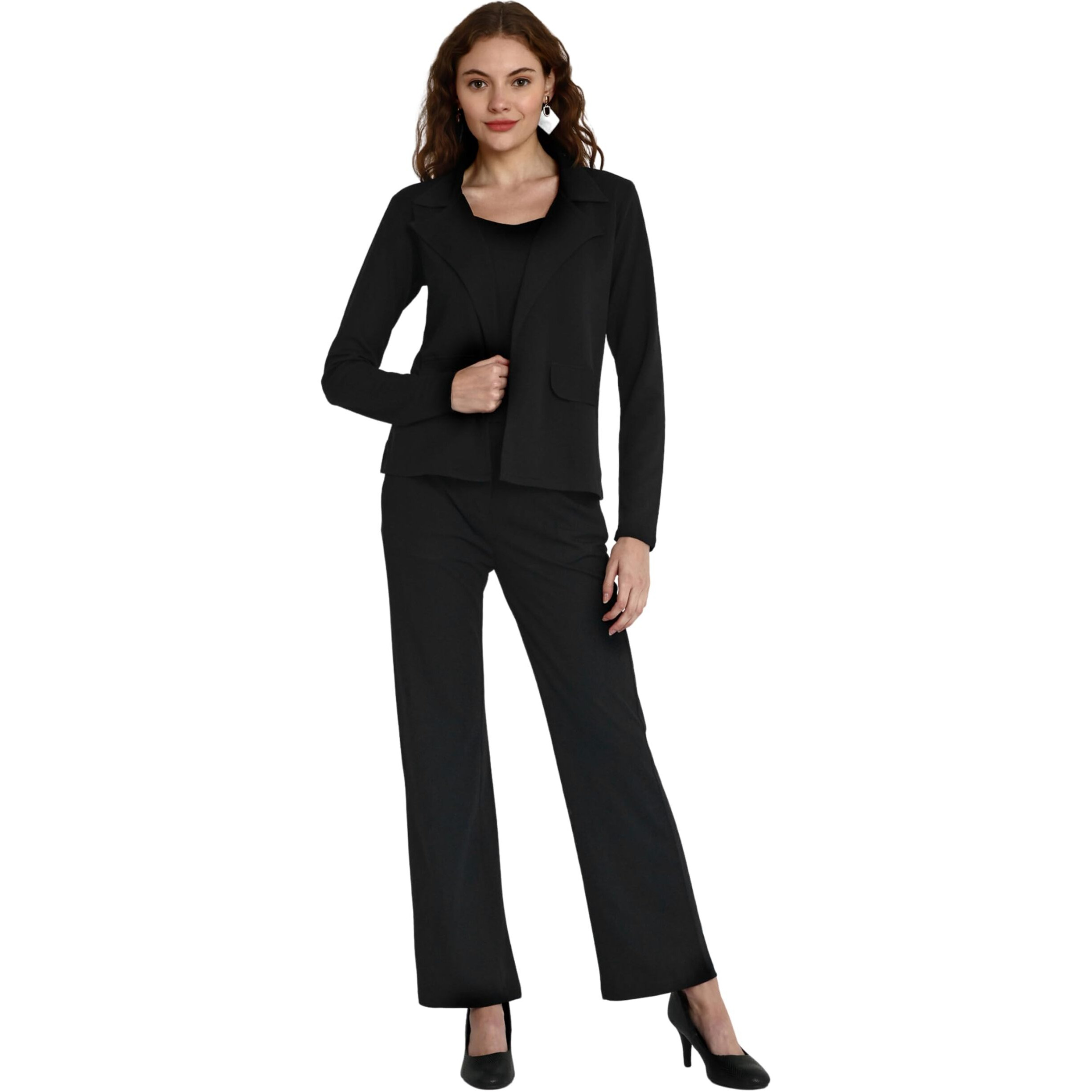 Leriya Fashion 3-Piece Blazer Set for Women (M, Black)
