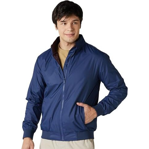 Amazon Brand - Symbol Men's Solid Reversible Regular Fit Lightweight Jacket (AW23-SY-JK-112_Navy / Maroon_XL)