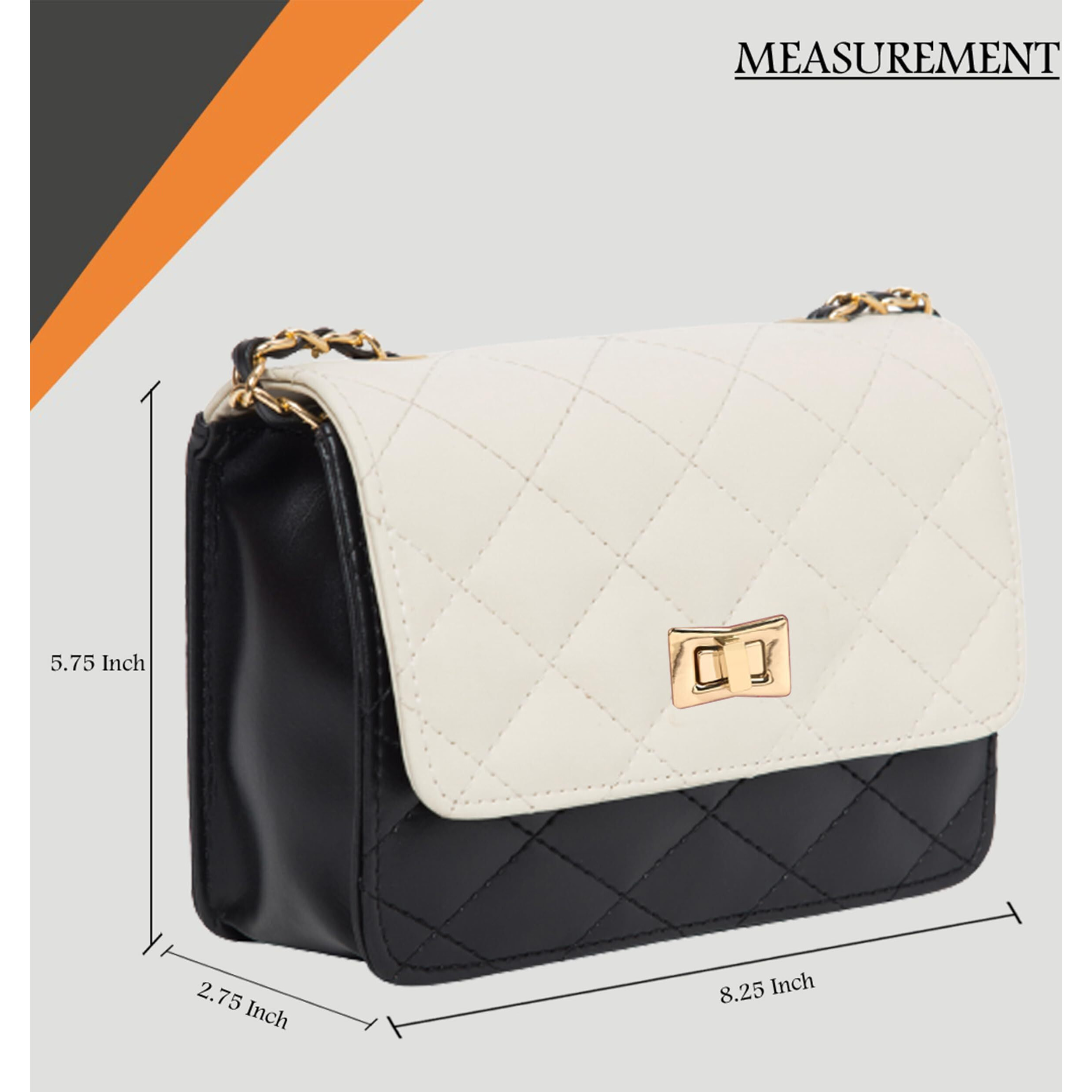 ADISA Women's Girls Quilted Cross Body Sling Bag (SL5075-Off White - Black)