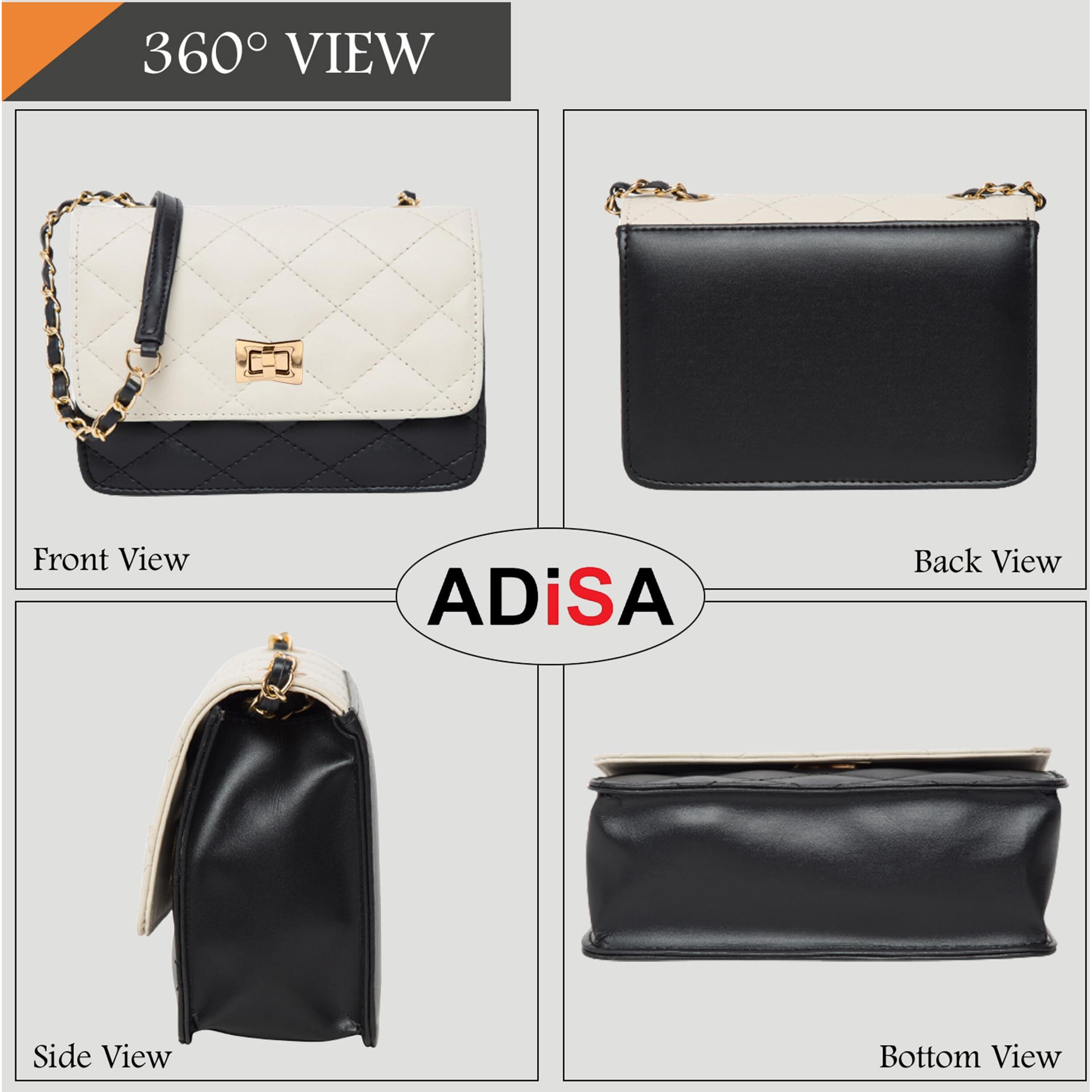 ADISA Women's Girls Quilted Cross Body Sling Bag (SL5075-Off White - Black)