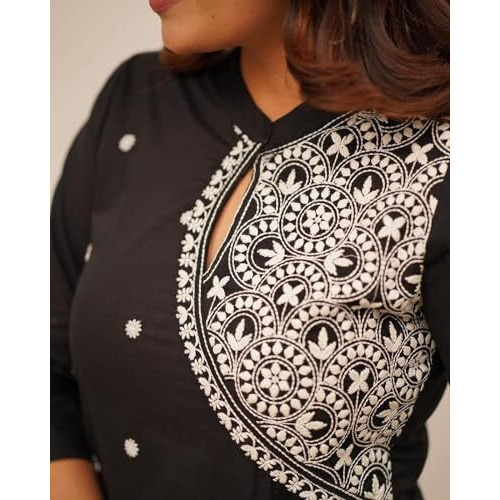 FABNEX kurta set for women | women embroidered kurta set | Women Kurta Sets Kurtis | Women Kurta Pant Set (K-34-38) (L, Black)