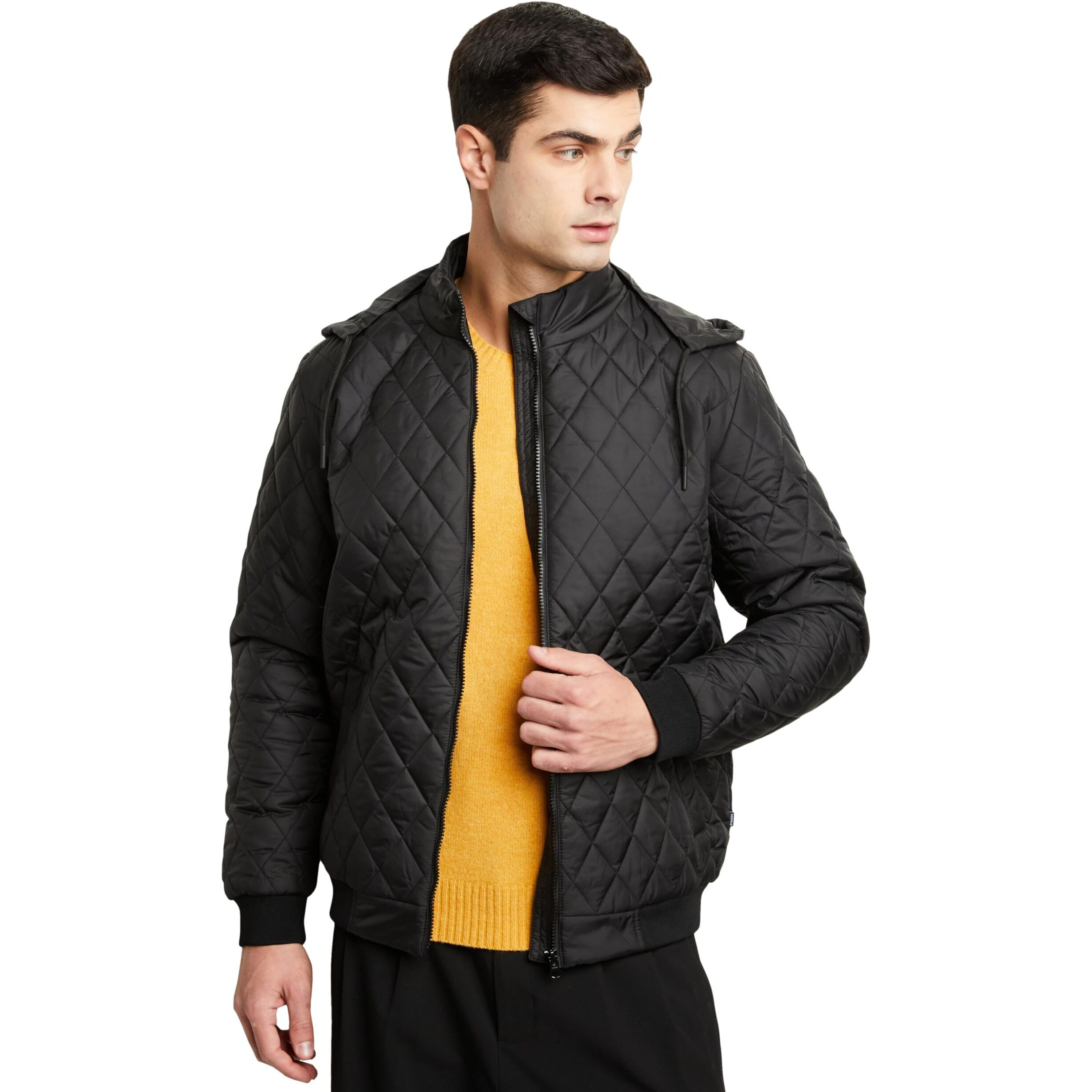 Amazon Brand - Symbol Men's Solid Full Sleeves Regular Fit Bomber Polyester Jacket (AW22-SY-QB-JK-02_Black_Large)