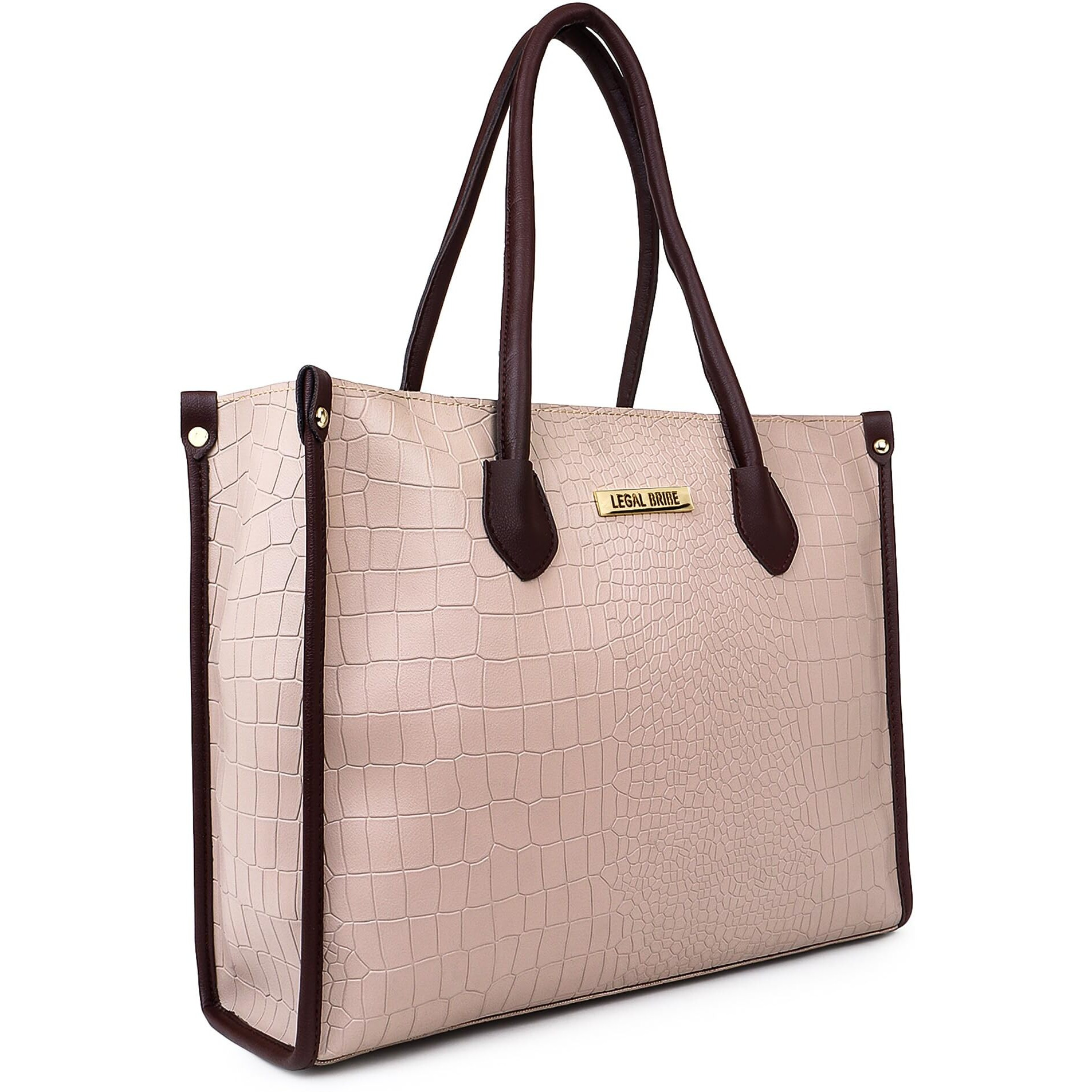 LEGAL BRIBE Women Crock Style Classic Tote Bag (Beige)