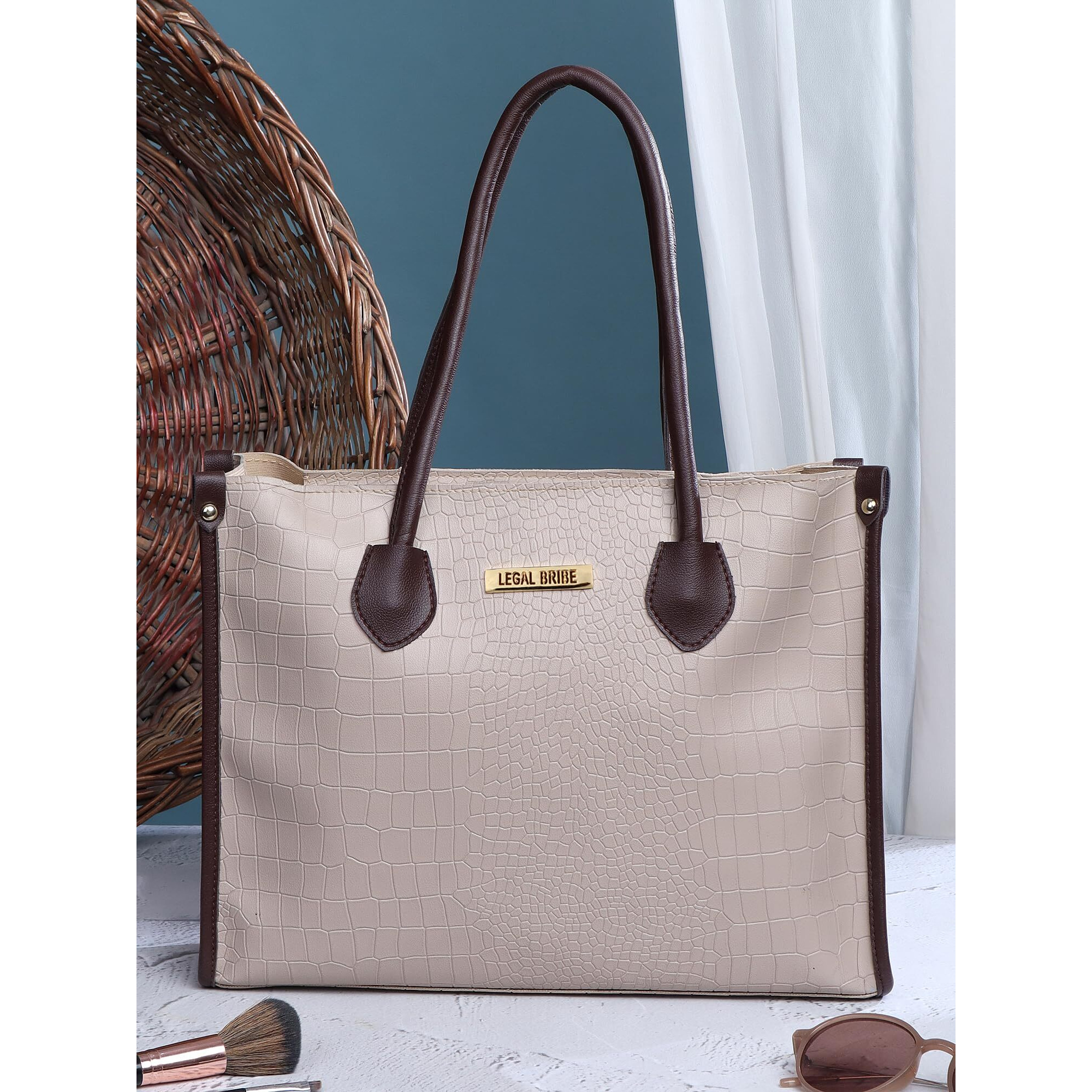 LEGAL BRIBE Women Crock Style Classic Tote Bag (Beige)