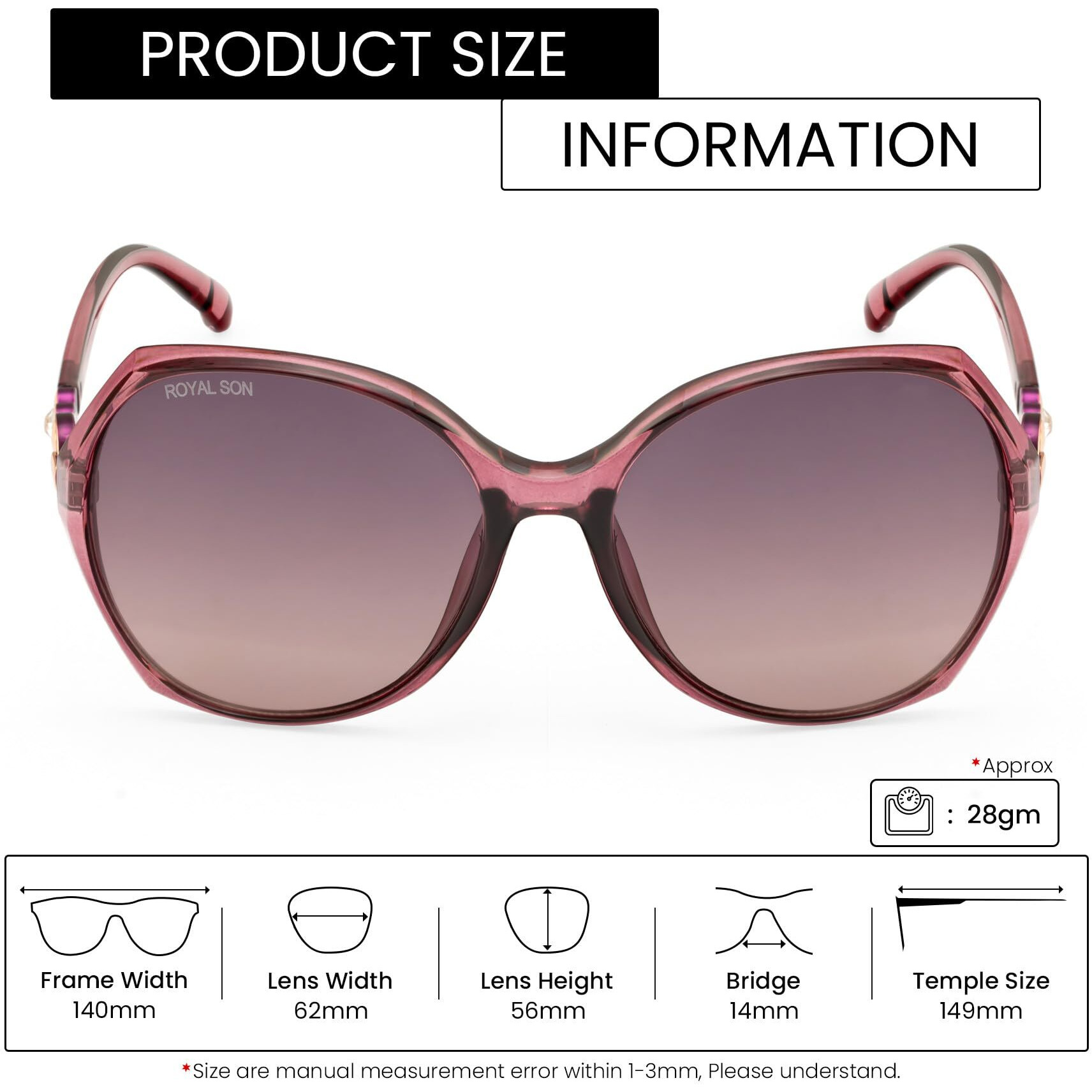 ROYAL SON Butterfly Polarization Uv Protection Women Sunglasses Black Lens - Chiwm00116-C4