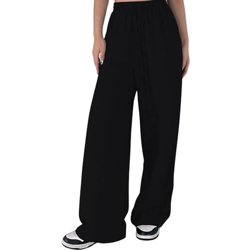 GRECIILOOKS Textured Trousers for Women Oversized Wide Leg Trousers (GL-TR1029-M-BLACK)