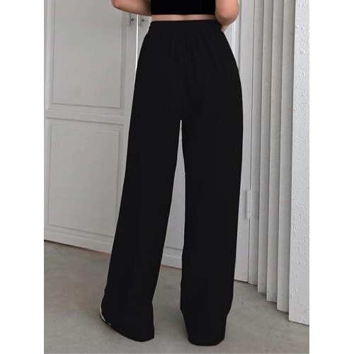 GRECIILOOKS Textured Trousers for Women Oversized Wide Leg Trousers (GL-TR1029-M-BLACK)