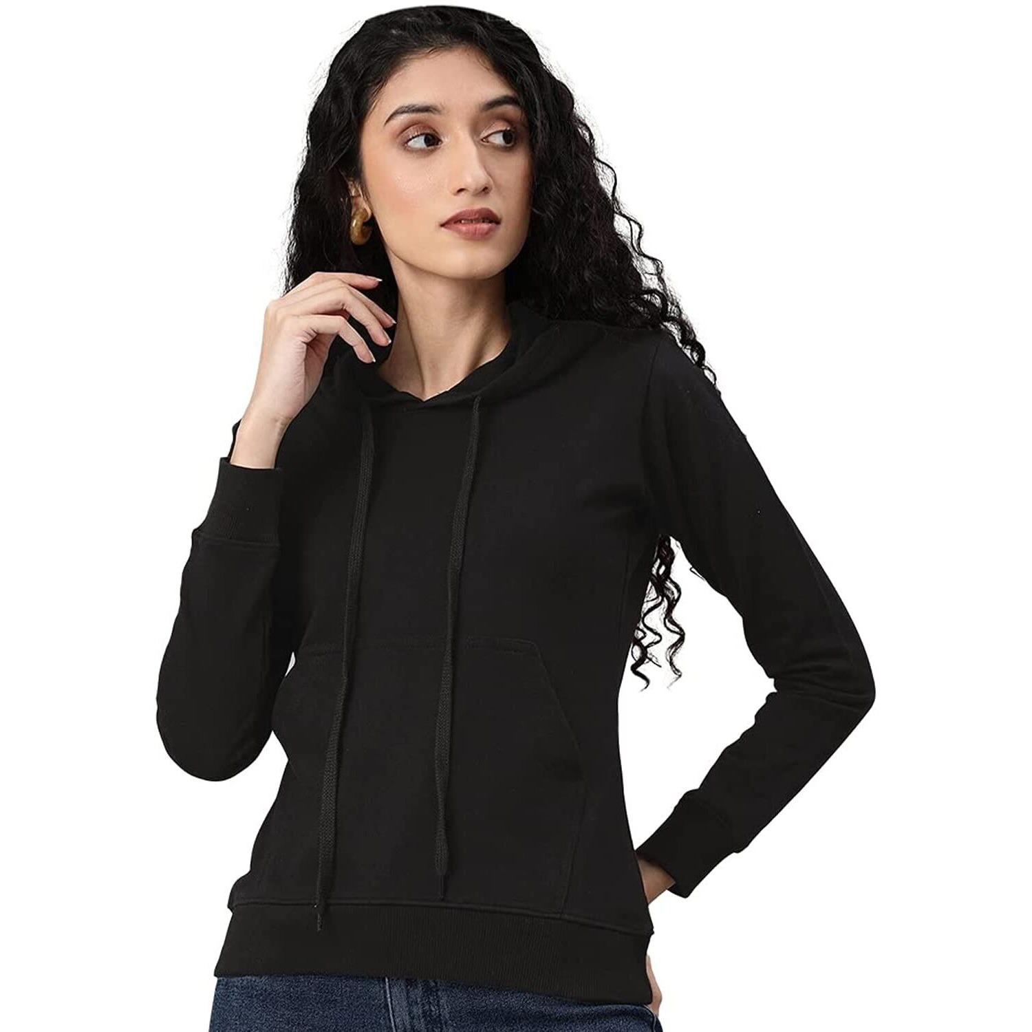 JUNEBERRY Women Sweatshirt with Hoodies, Cotton Blend Full Sleeves Jumper Women Winter Wear, Round Neck Regular Fit Long Sleeve Womens Sweatshirt, Winter Wear for Women (S) Black