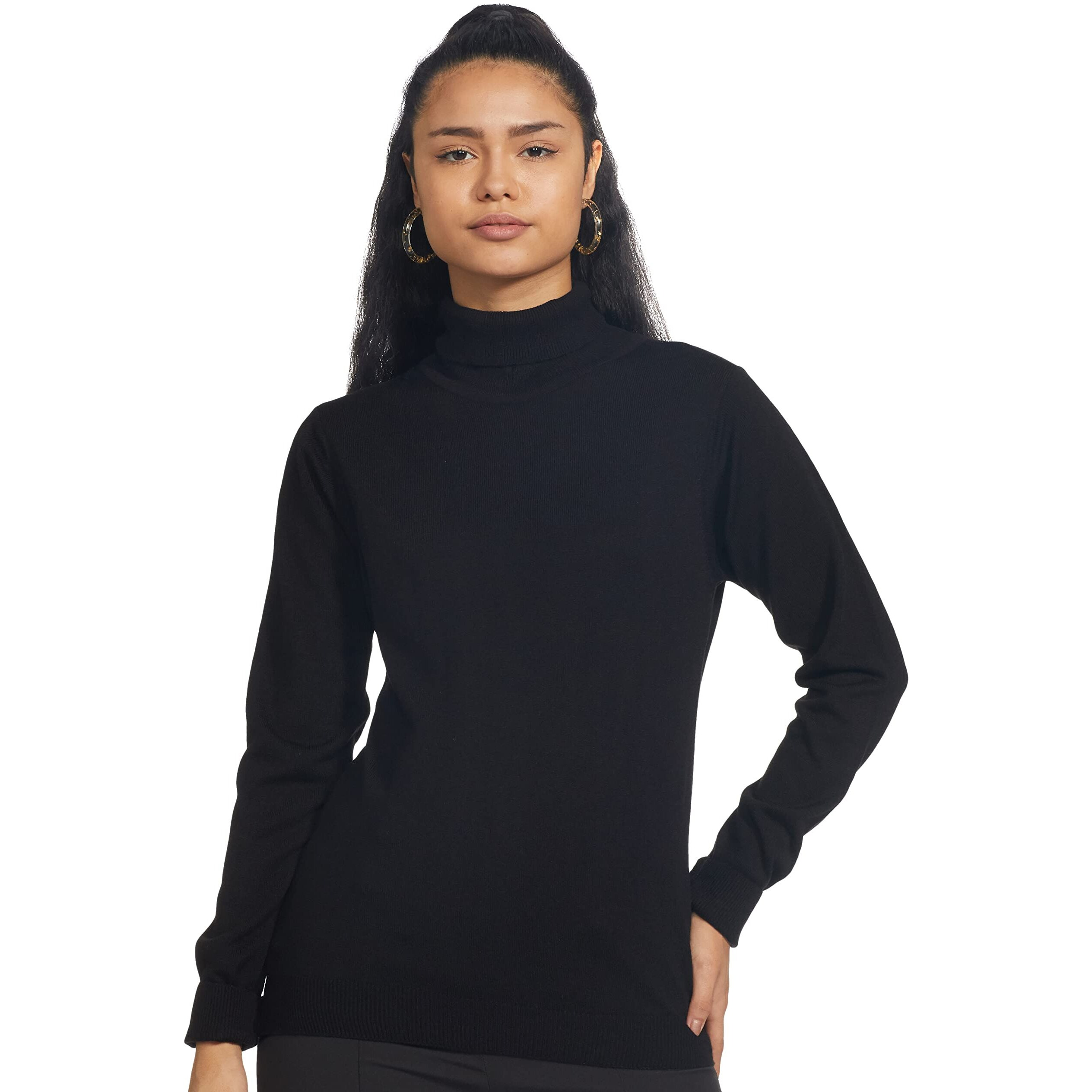 Amazon Brand - Symbol Women's Acrylic High Neck Pullover Sweater(SB-AW21SWT-1505_Black_M_Black_M)