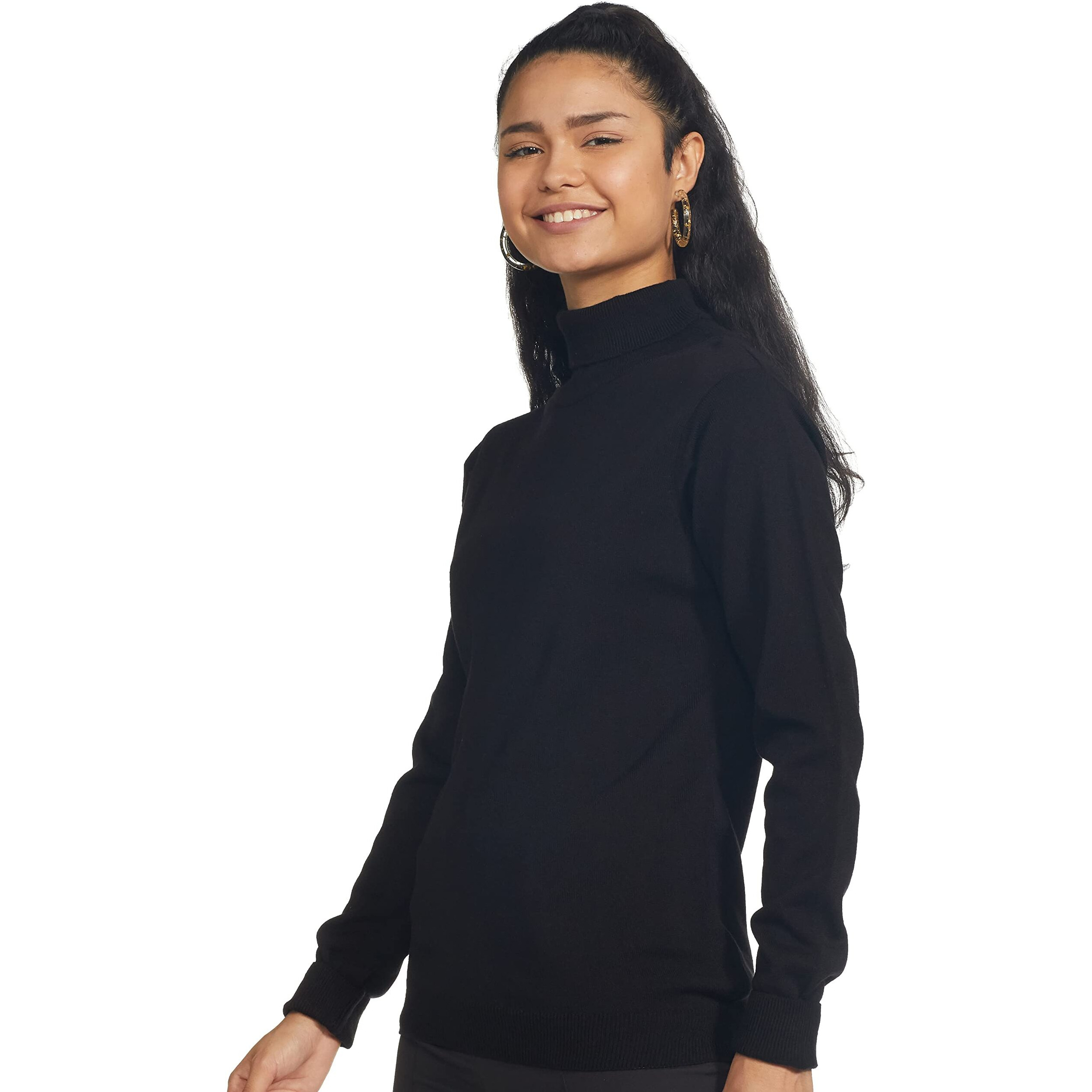 Amazon Brand - Symbol Women's Acrylic High Neck Pullover Sweater(SB-AW21SWT-1505_Black_M_Black_M)