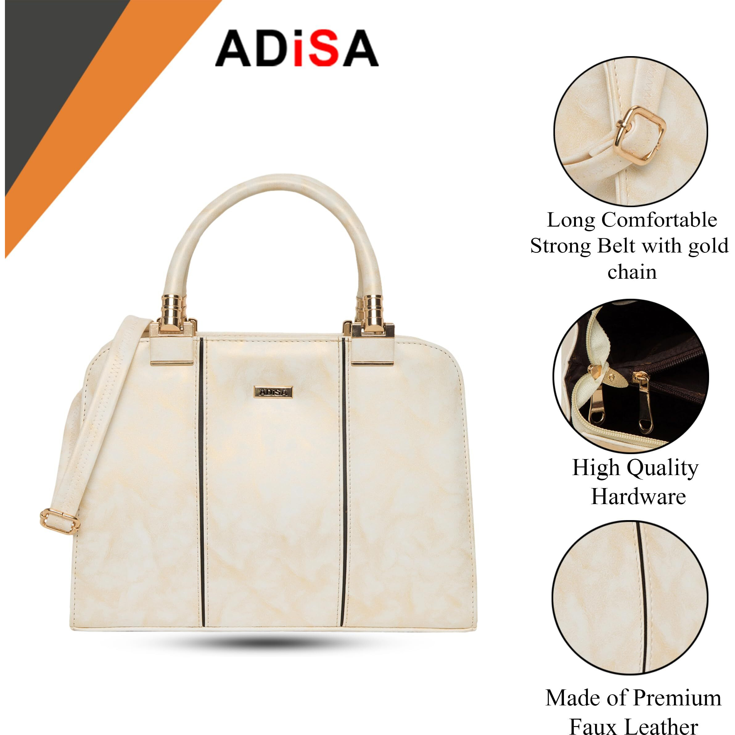 ADISA two tone handbag shoulder bag for women and girls with sling belt (Off White)