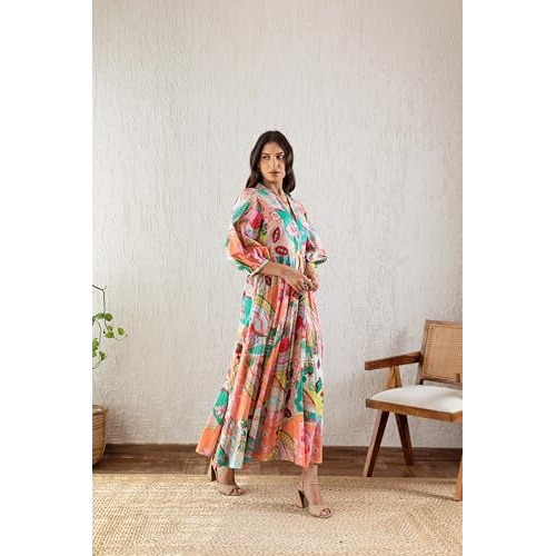 GRECIILOOKS Rayon Below The Knee One Piece Maxi Bodycon Dresses Midi Dress for Women (GL-WD1232_Multicolor