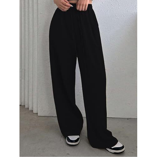 GRECIILOOKS Textured Trousers for Women Oversized Wide Leg Trousers (GL-TR1029-2XL-BLACK)