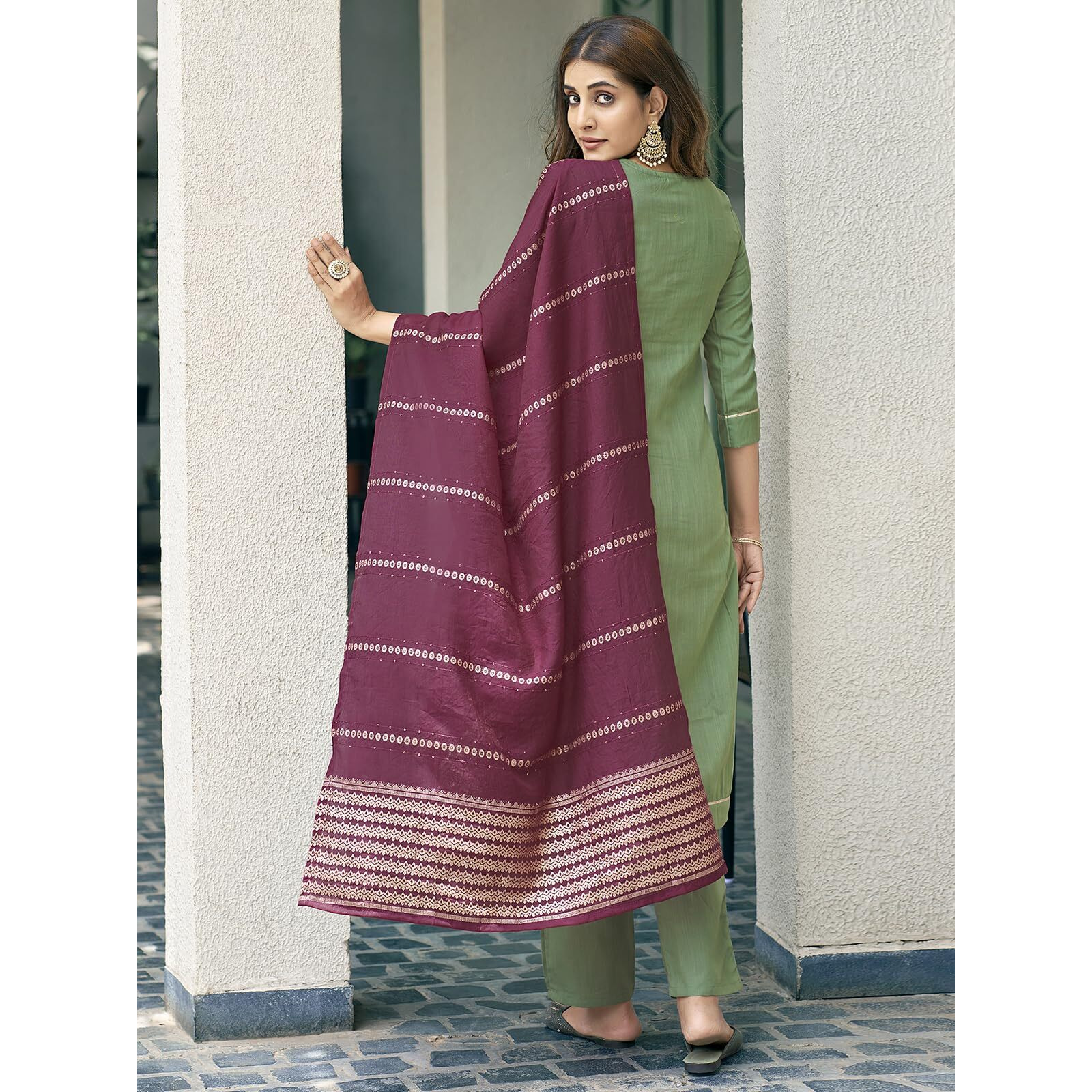 Sanisa Women's Cotton Blend Sequence Embroidery Work Straight Kurta with Pant and Dupatta Set| Ethnic Set | Suit Set | Kurta Set(166KBD1783N-L_Pista Green)