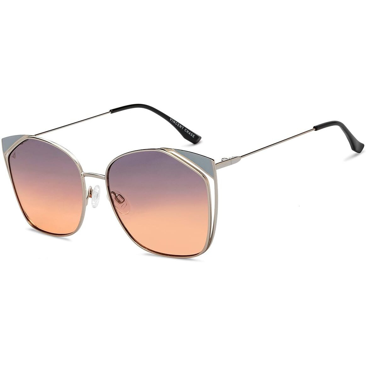 Vincent Chase By Lenskart | Silver Dual Tone Full Rim Cat Eye | Economic Range | Branded Latest and Stylish Sunglasses | 100% UV Protected | Women | Large | VC S15795