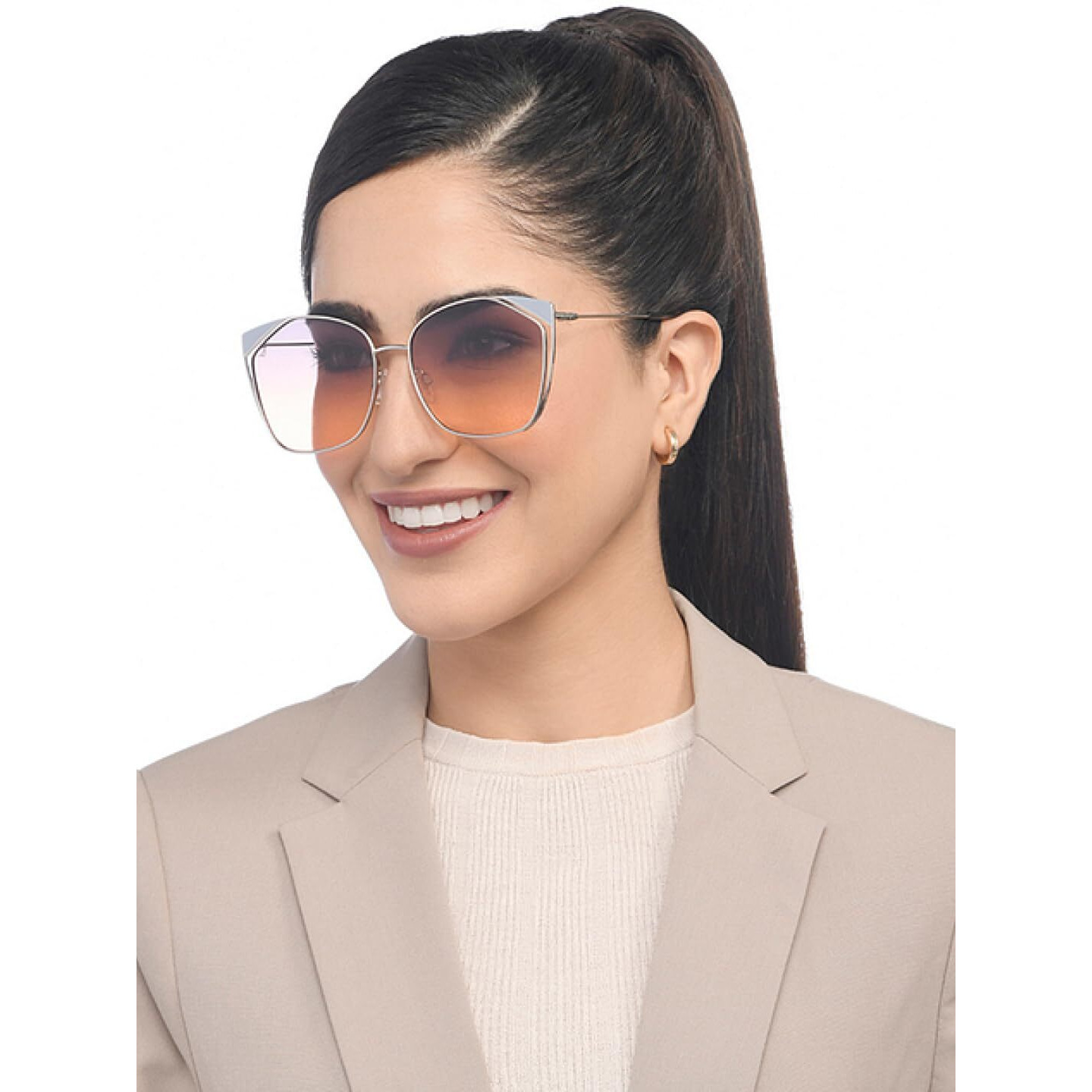 Vincent Chase By Lenskart | Silver Dual Tone Full Rim Cat Eye | Economic Range | Branded Latest and Stylish Sunglasses | 100% UV Protected | Women | Large | VC S15795