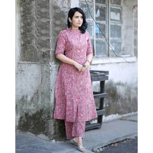 ANNI DESIGNER Women's Rayon Blend Straight Printed Kurta with Pant (Kasit Pink_3XL_Pink_XXX-Large)