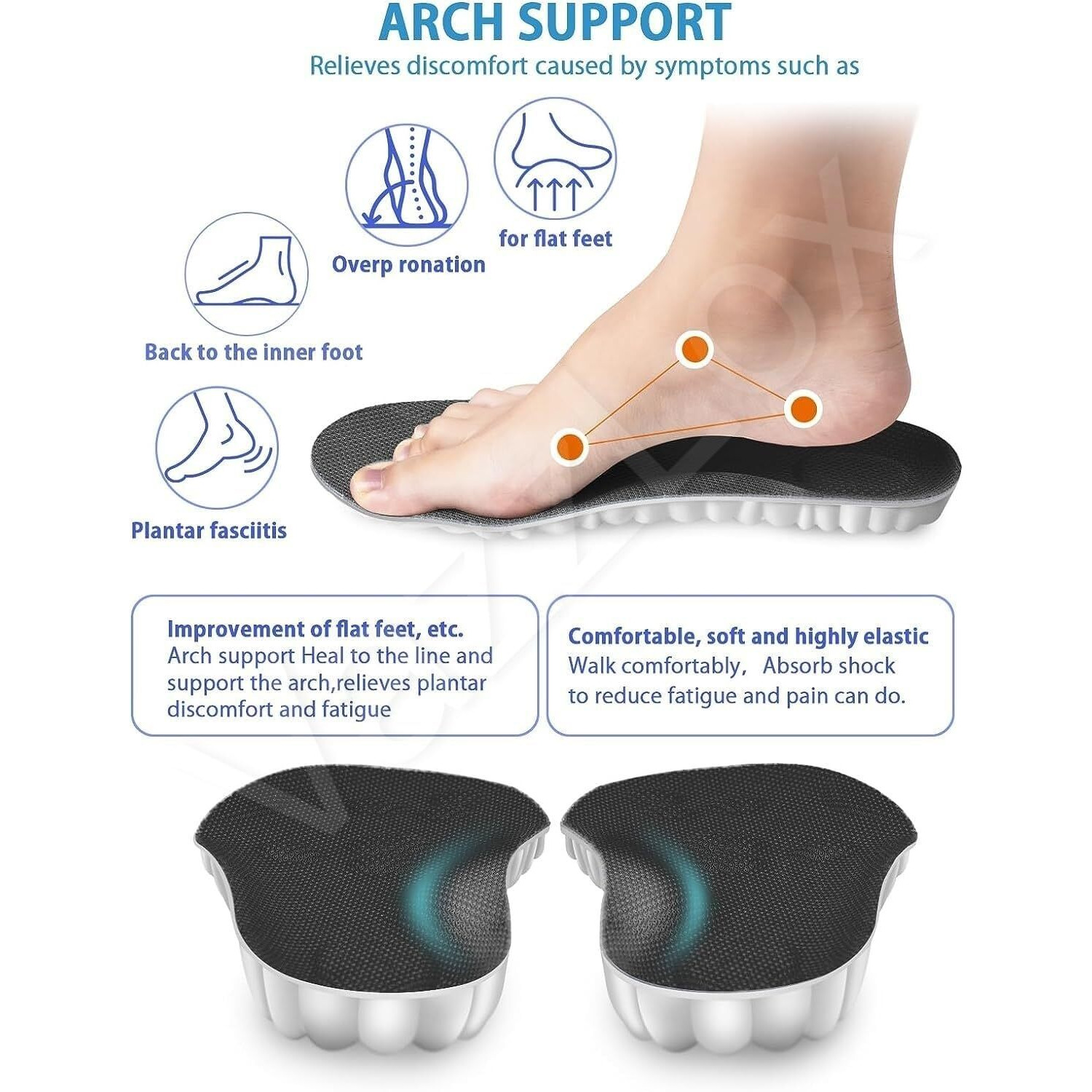 VazzLox Memory Foam Insole for Shoes Men & Women Shock Absorbing Breathable Soft Insole for Shoes Men Cuttable Shoe Sole for Men 4d Cloud Technology Memory Foam Orthotic Inserts (Black, Size EU 40-45)