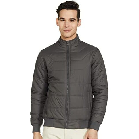 Amazon Brand - Symbol Men's Quilted Bomber Winter Jacket with Band Collar (AW20-QB-SY-01_D.Grey_Medium)