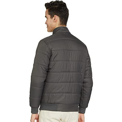 Amazon Brand - Symbol Men's Quilted Bomber Winter Jacket with Band Collar (AW20-QB-SY-01_D.Grey_Medium)