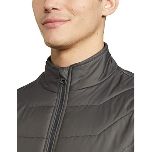 Amazon Brand - Symbol Men's Quilted Bomber Winter Jacket with Band Collar (AW20-QB-SY-01_D.Grey_Medium)