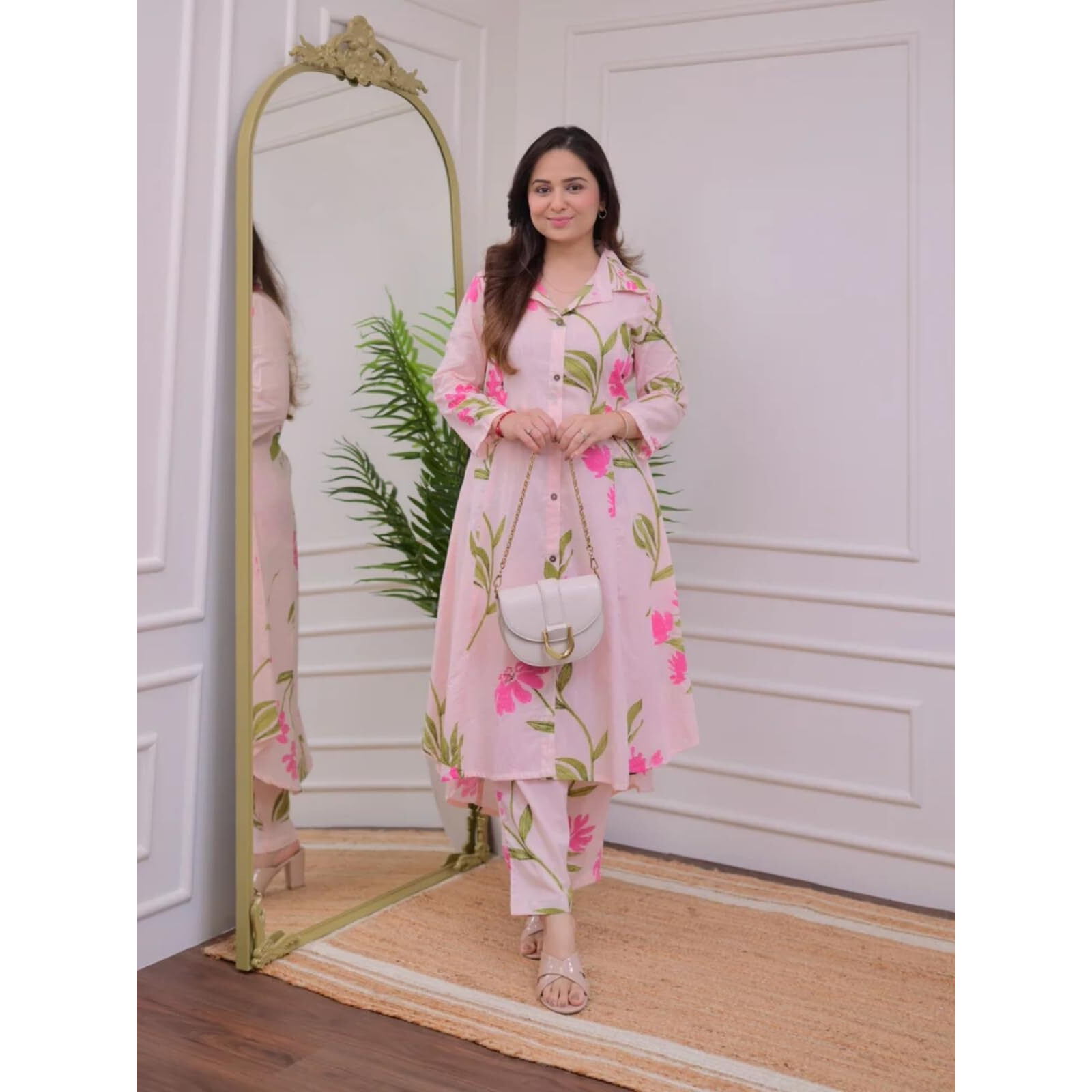 Leriya Fashion Women's Rayon Kurta Set (LF-W2092&TR1052_Pink_2XL)