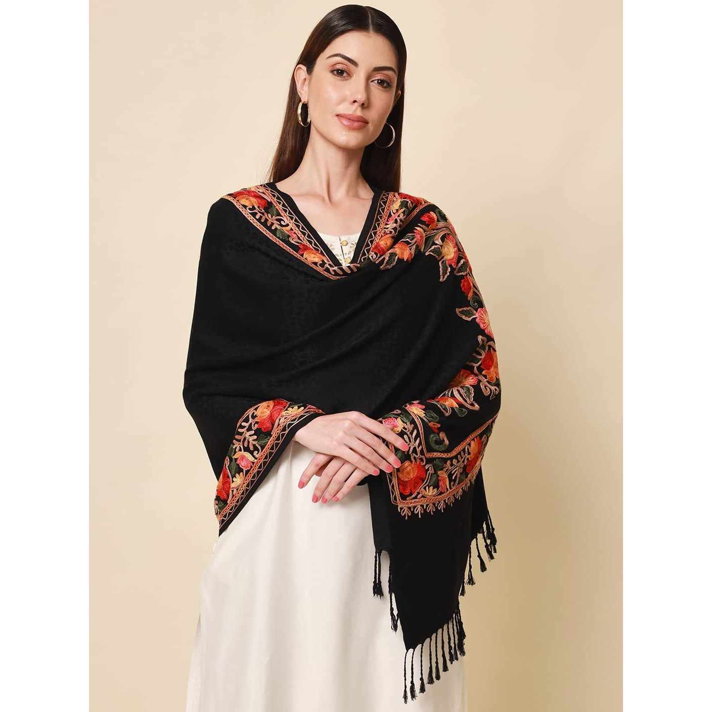 Women's khushnuma Kashmiri Aari Embroidery Stole (Size 71X203 CM)