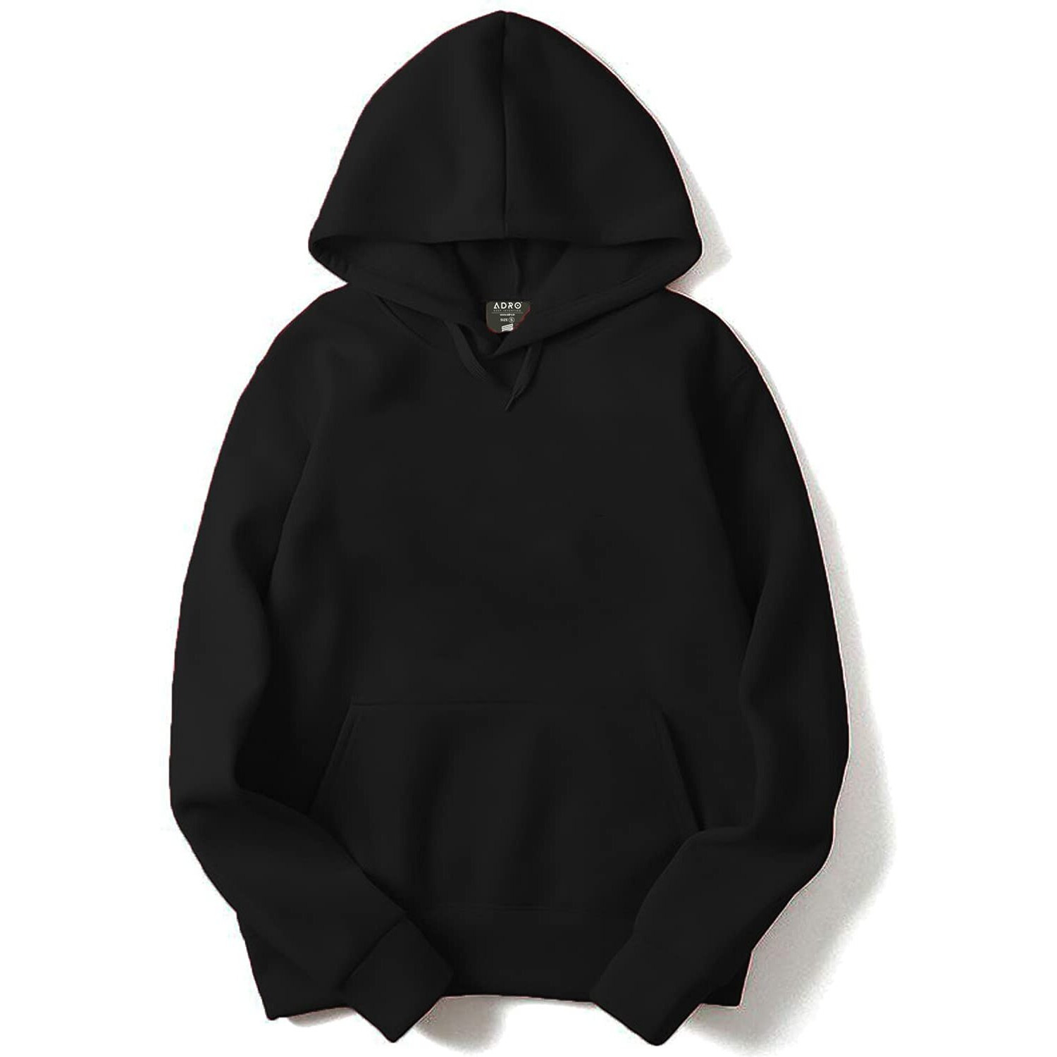 ADRO Men's Cotton Hooded Neck Hoodie/Sweatshirt (H-M-PLN-BL_Black_2XL)