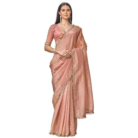Womanista Women's Solid Embellished Lace Saree With Un-stitched blouse