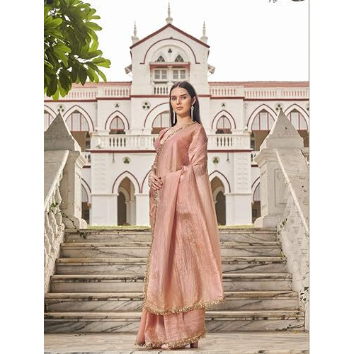 Womanista Women's Solid Embellished Lace Saree With Un-stitched blouse