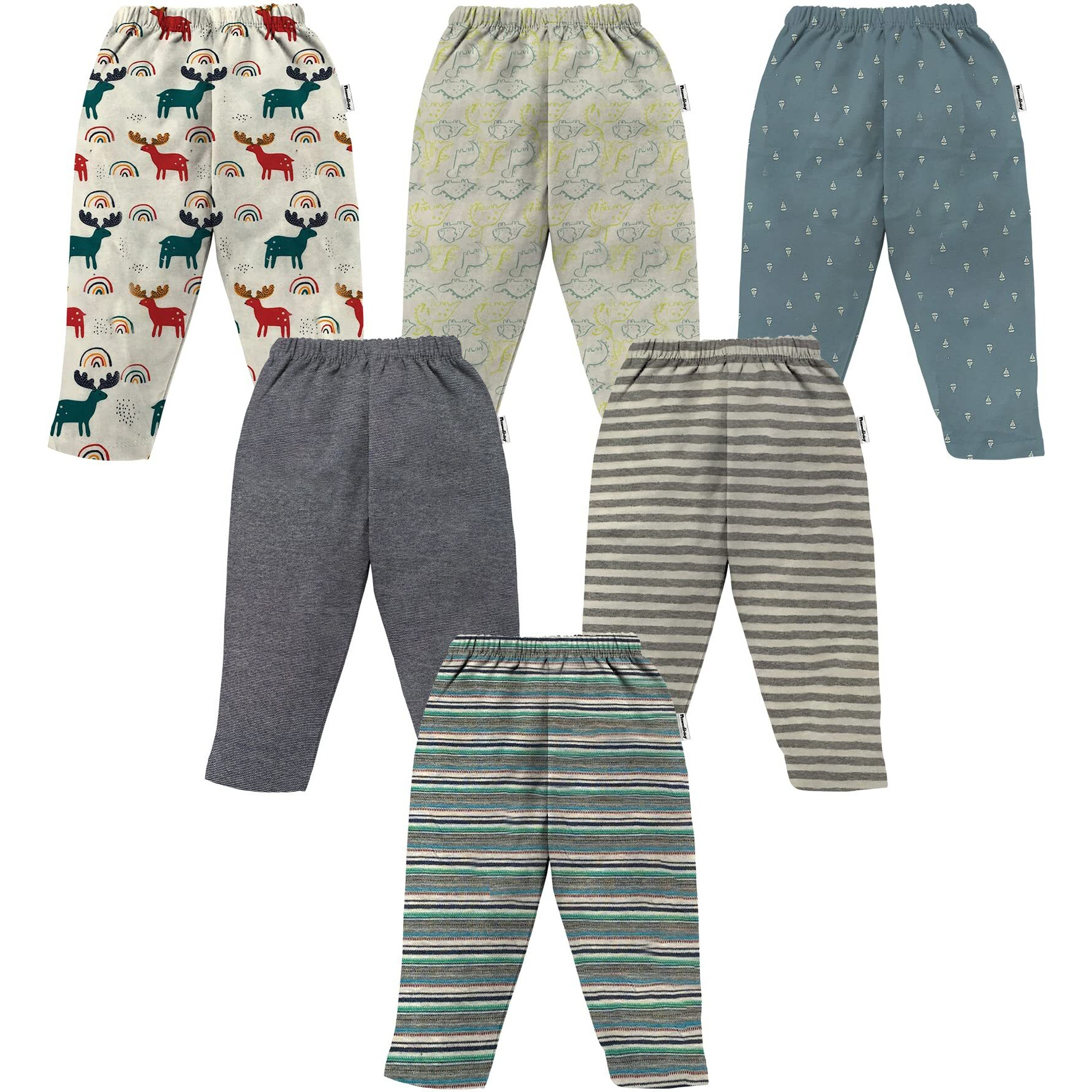NammaBaby Baby Pajama Full Length Pajama Allover Assorted Print- Set of 6 (12-18 Months)