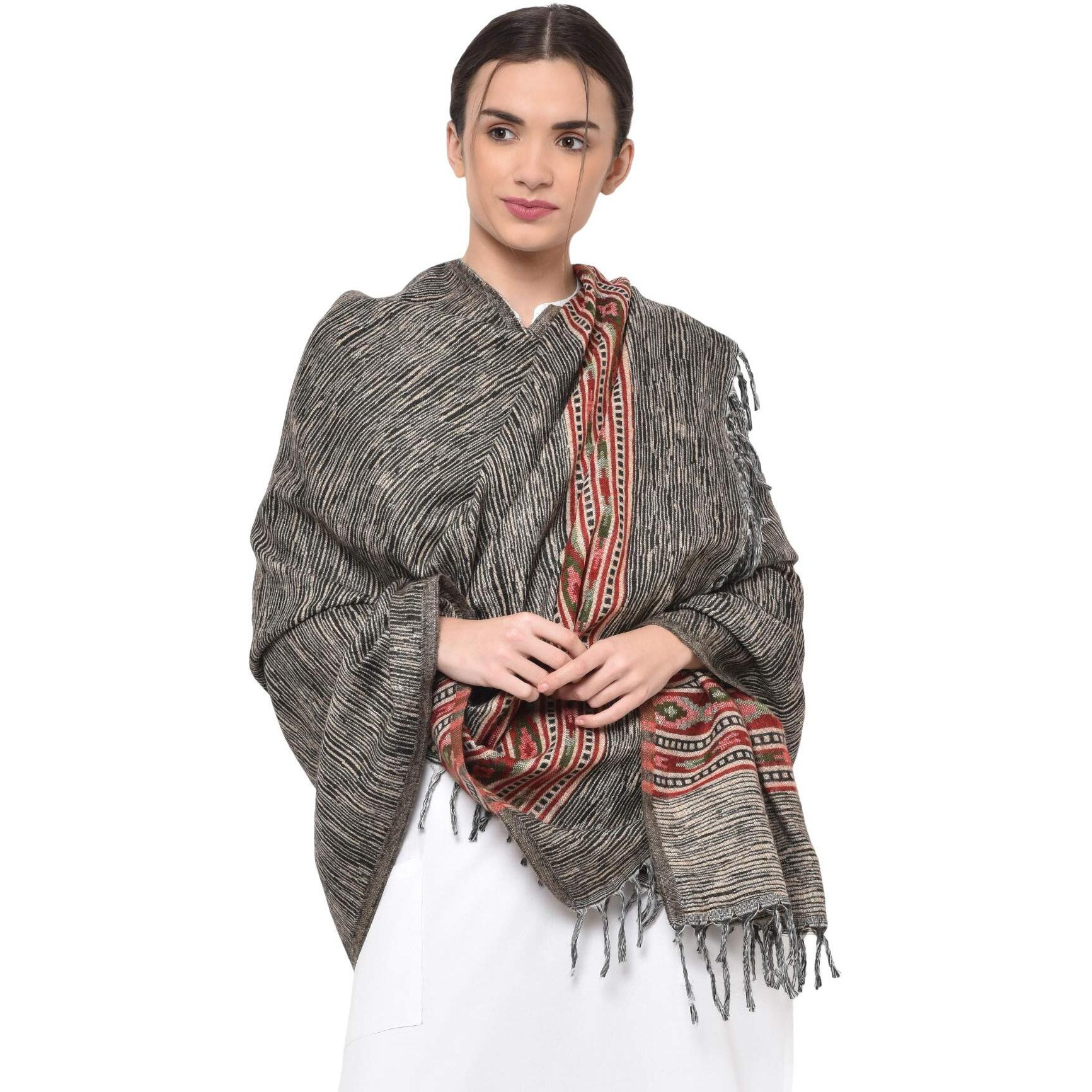 Weavers Villa Kullu Design Shawl (Black), 100cm X 200cm