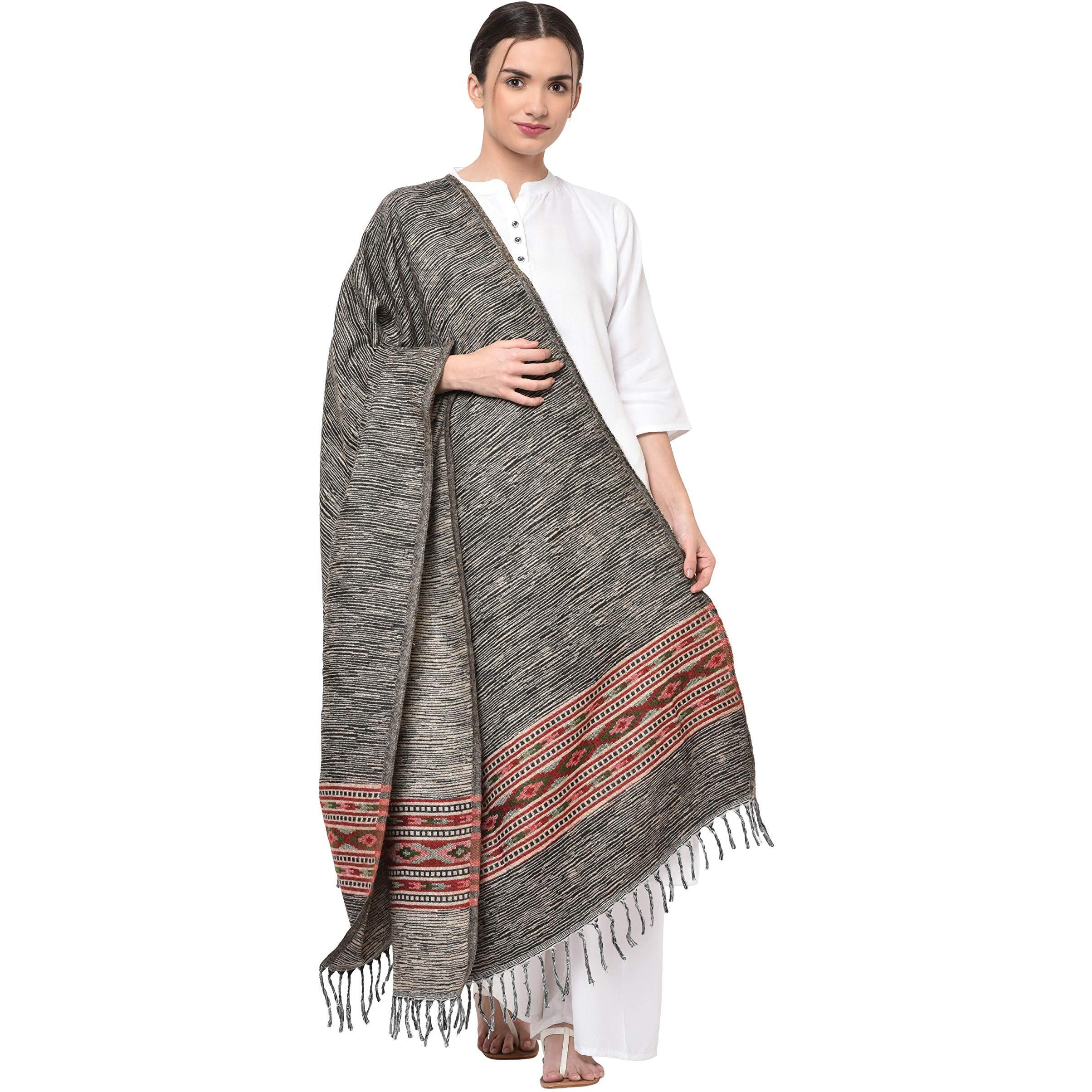 Weavers Villa Kullu Design Shawl (Black), 100cm X 200cm