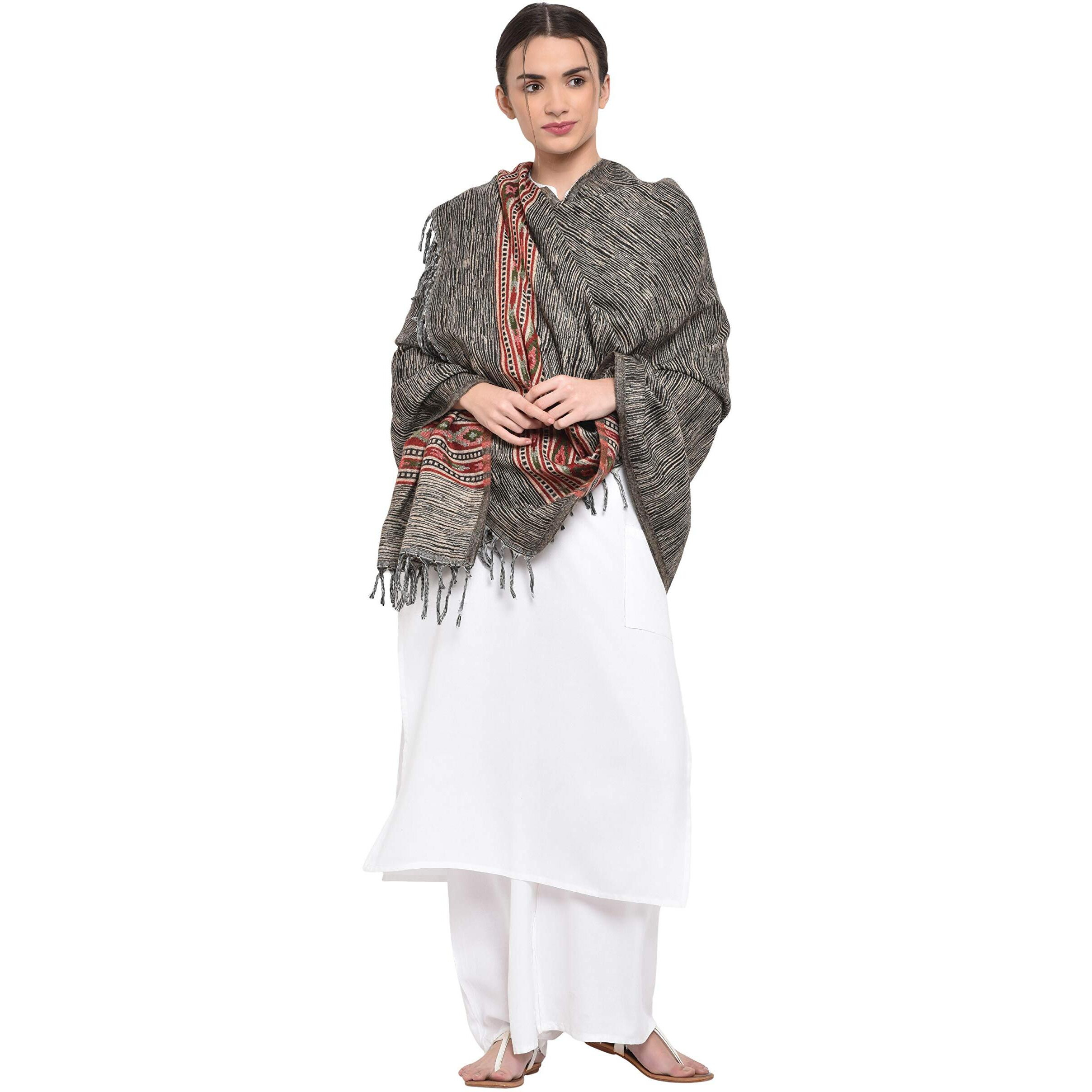 Weavers Villa Kullu Design Shawl (Black), 100cm X 200cm