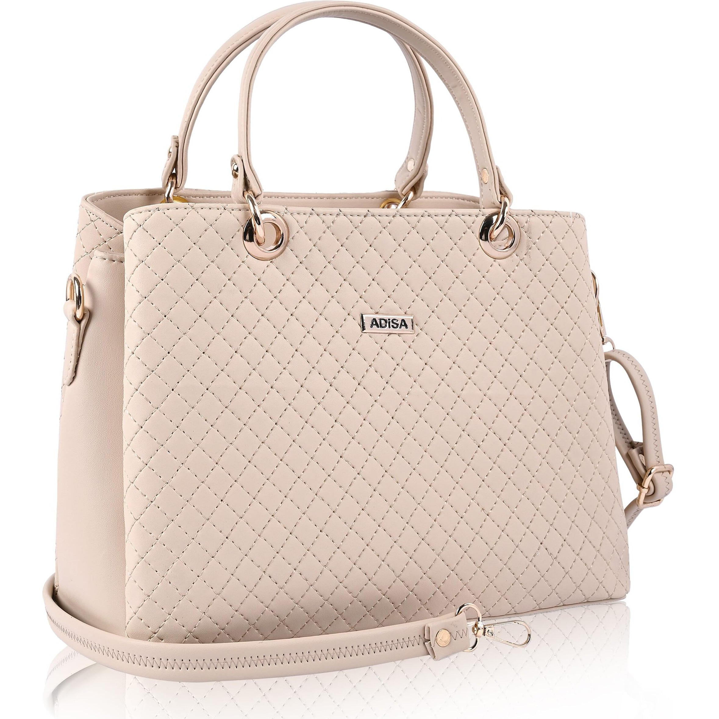 ADISA quilted handbag shoulder bag for women and girls with detachable sling belt (AD4077-CRE)