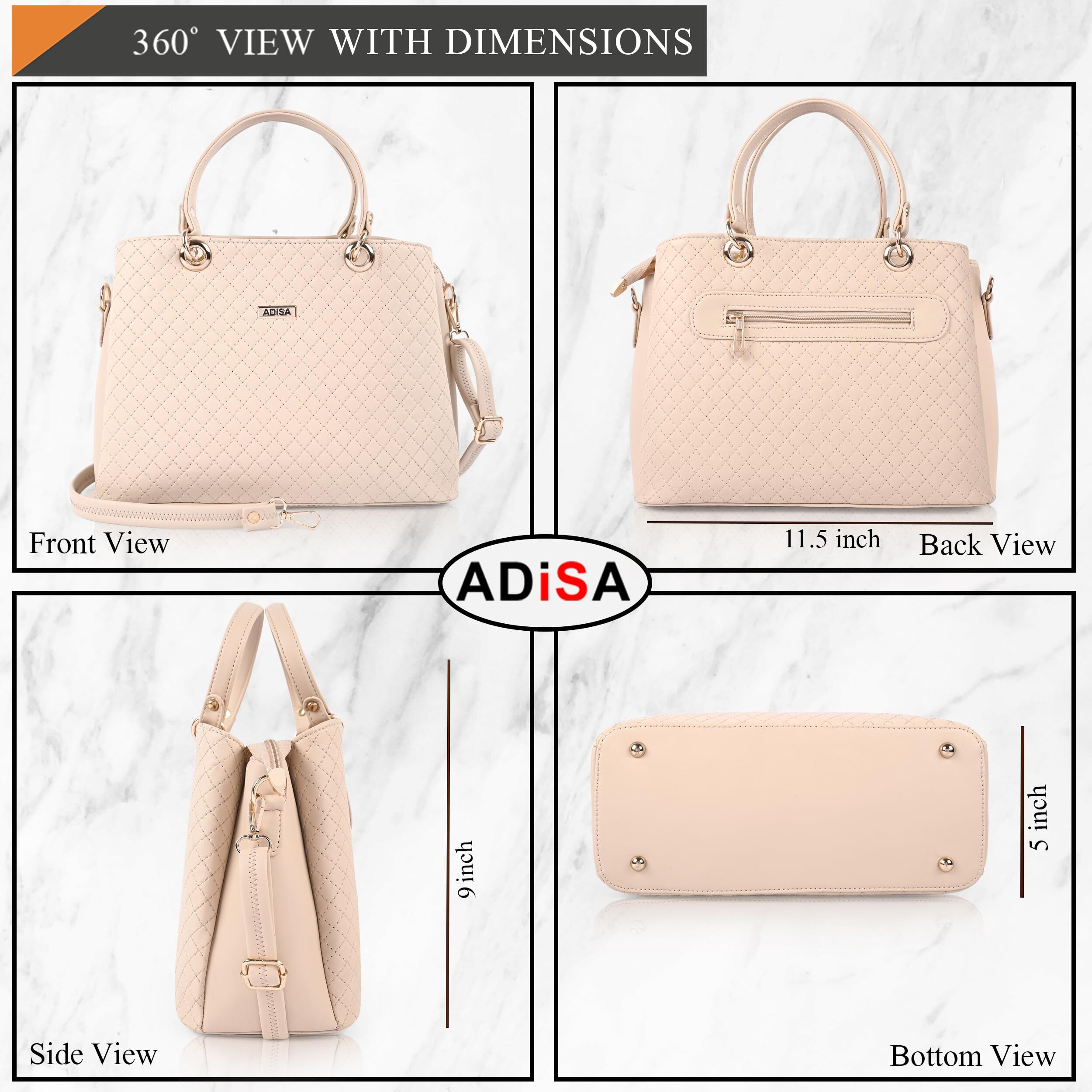 ADISA quilted handbag shoulder bag for women and girls with detachable sling belt (AD4077-CRE)