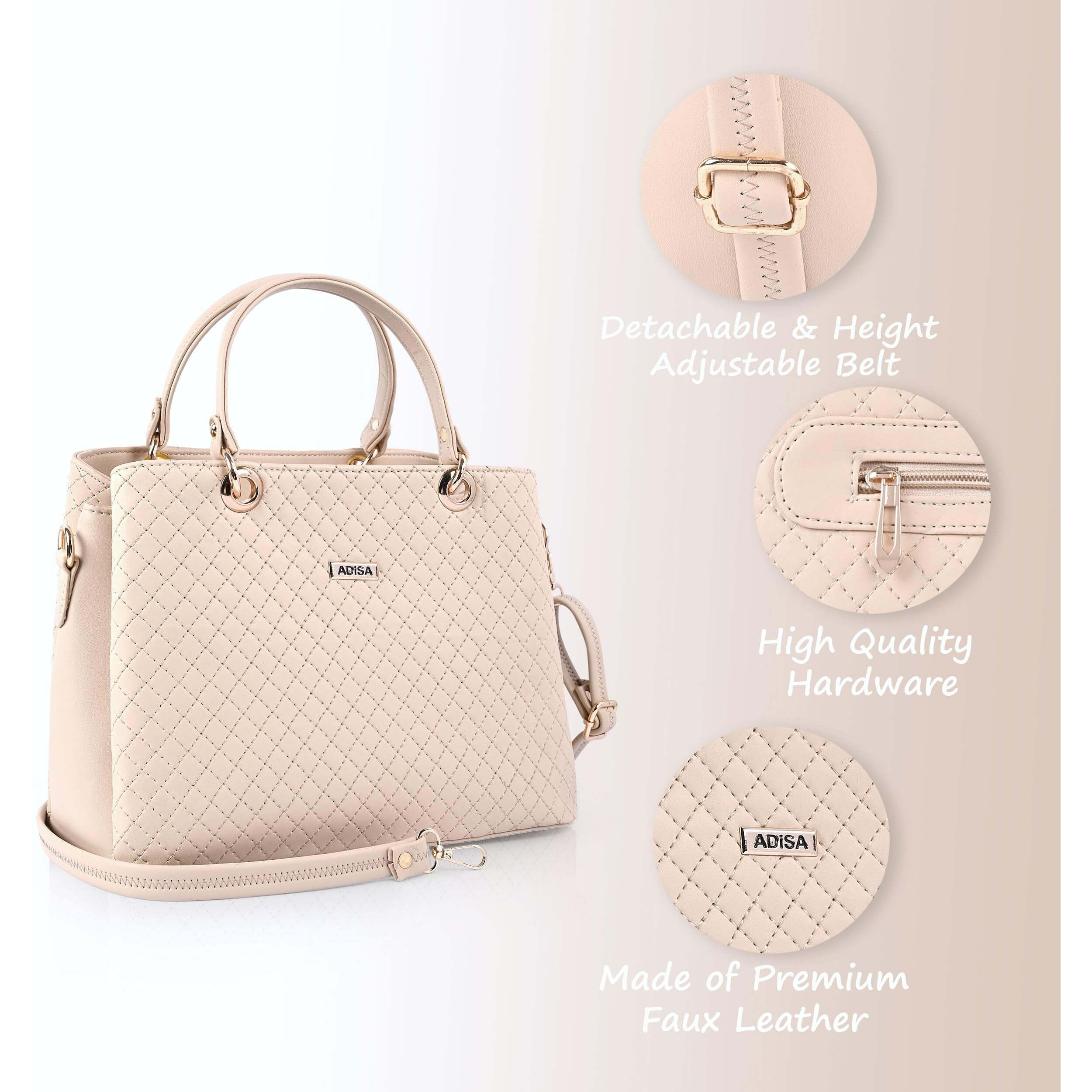 ADISA quilted handbag shoulder bag for women and girls with detachable sling belt (AD4077-CRE)