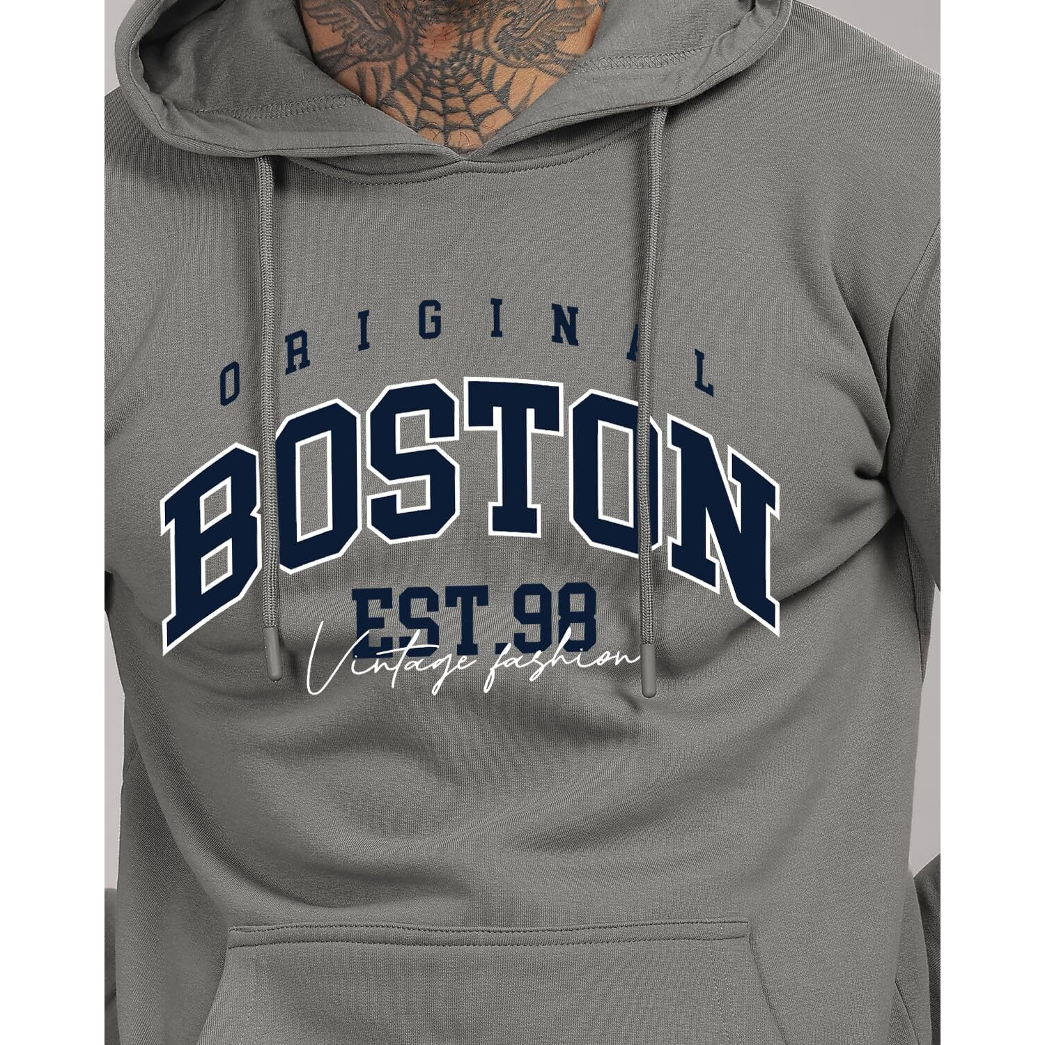 Adro Hoodies For Men | Printed Hoodie For Men | Cotton Hoodie | Mens Hoodies | Sweatshirt For Men | Hooded Hoodie|H24-Bost-Sg-Xl Steel Grey