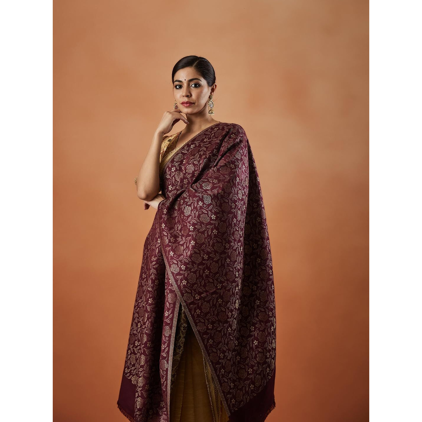 Pashmoda Women Gulnari Kaani Wool Blend Stole (Size  71X203 CM)