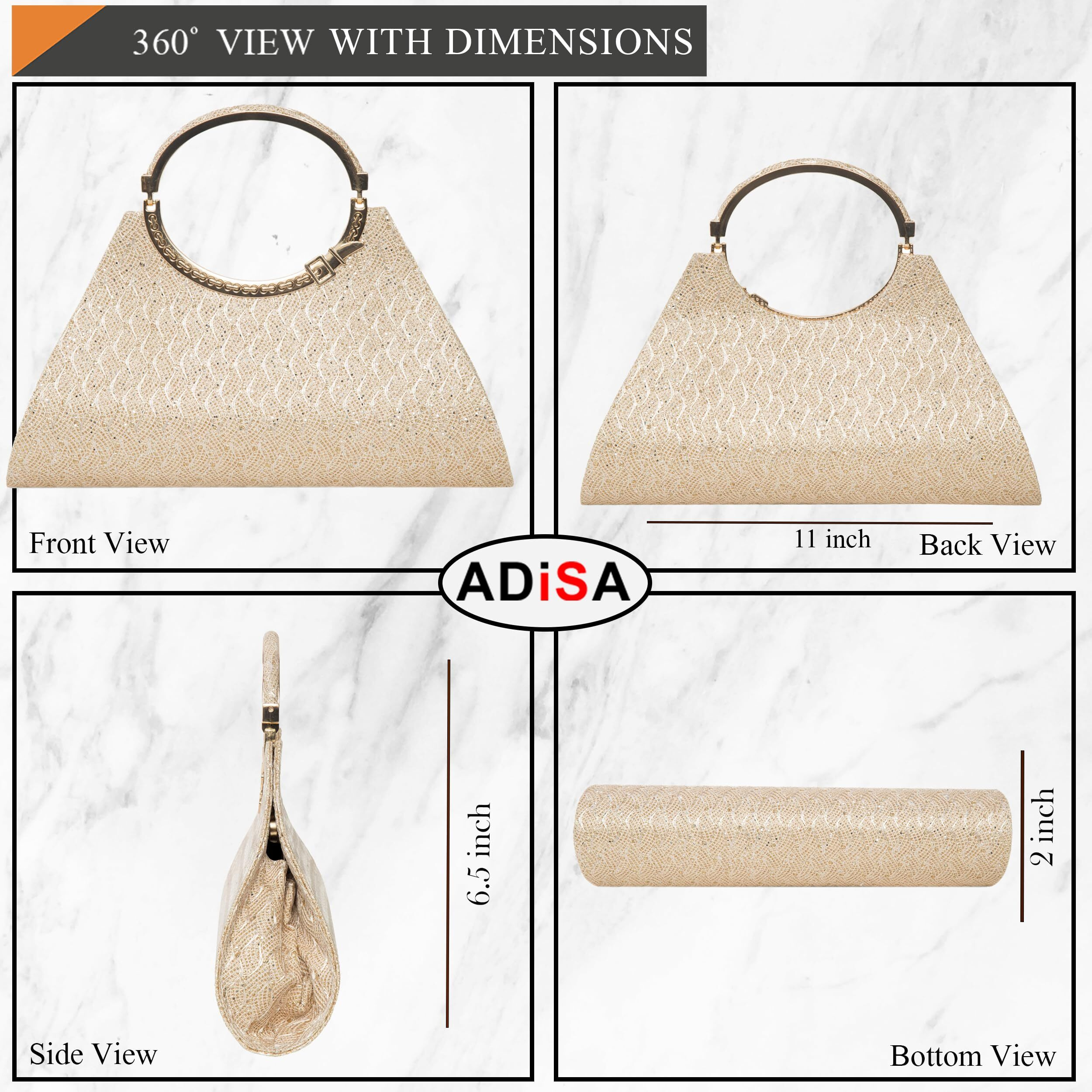 ADISA Women Girls Clutch Bag Purse Handbag Wedding Bridal (Gold)