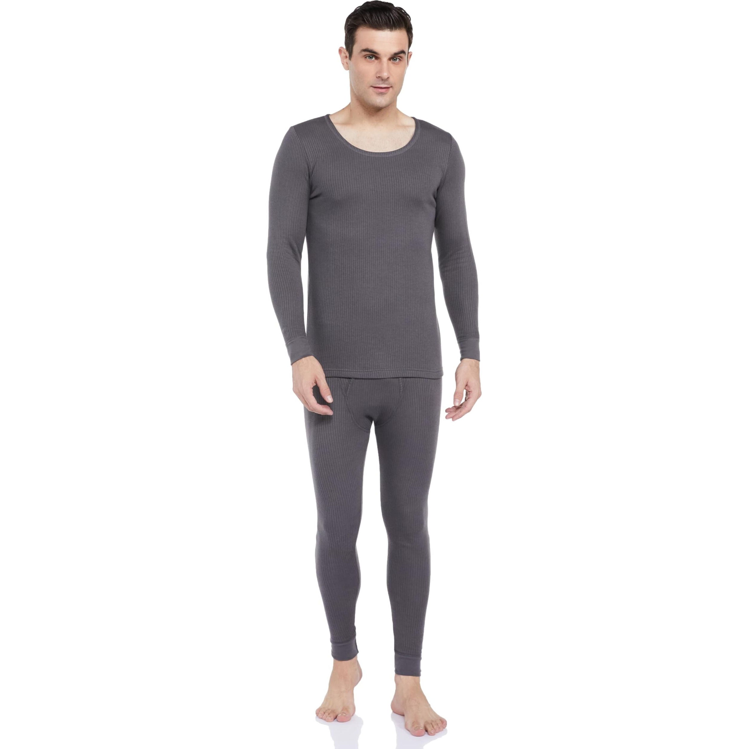 Amazon Brand - Symbol Men's Thermal Set (Top & Bottom) | Full Sleeve | Winter Wear | Body Warmer Set Dark Grey M