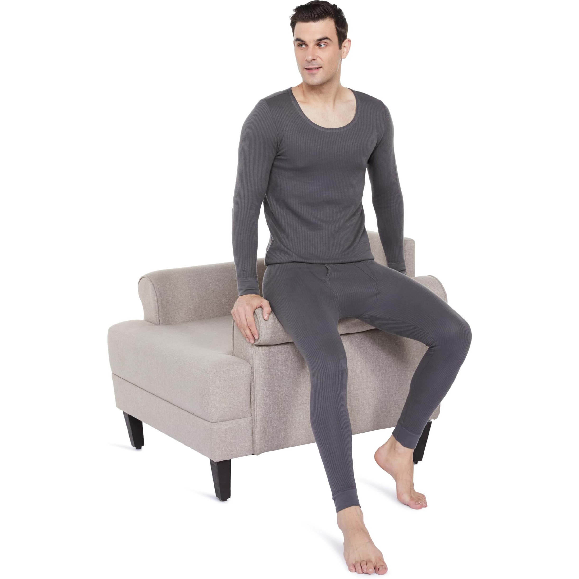 Amazon Brand - Symbol Men's Thermal Set (Top & Bottom) | Full Sleeve | Winter Wear | Body Warmer Set Dark Grey M