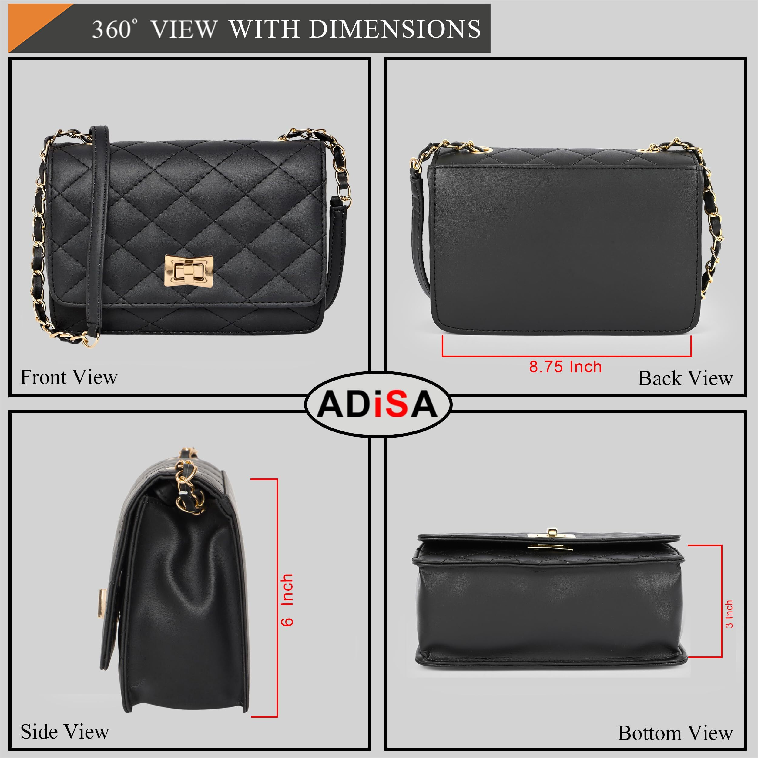 ADISA Women's Girls Quilted Cross Body Sling Bag (SL5059-Black)