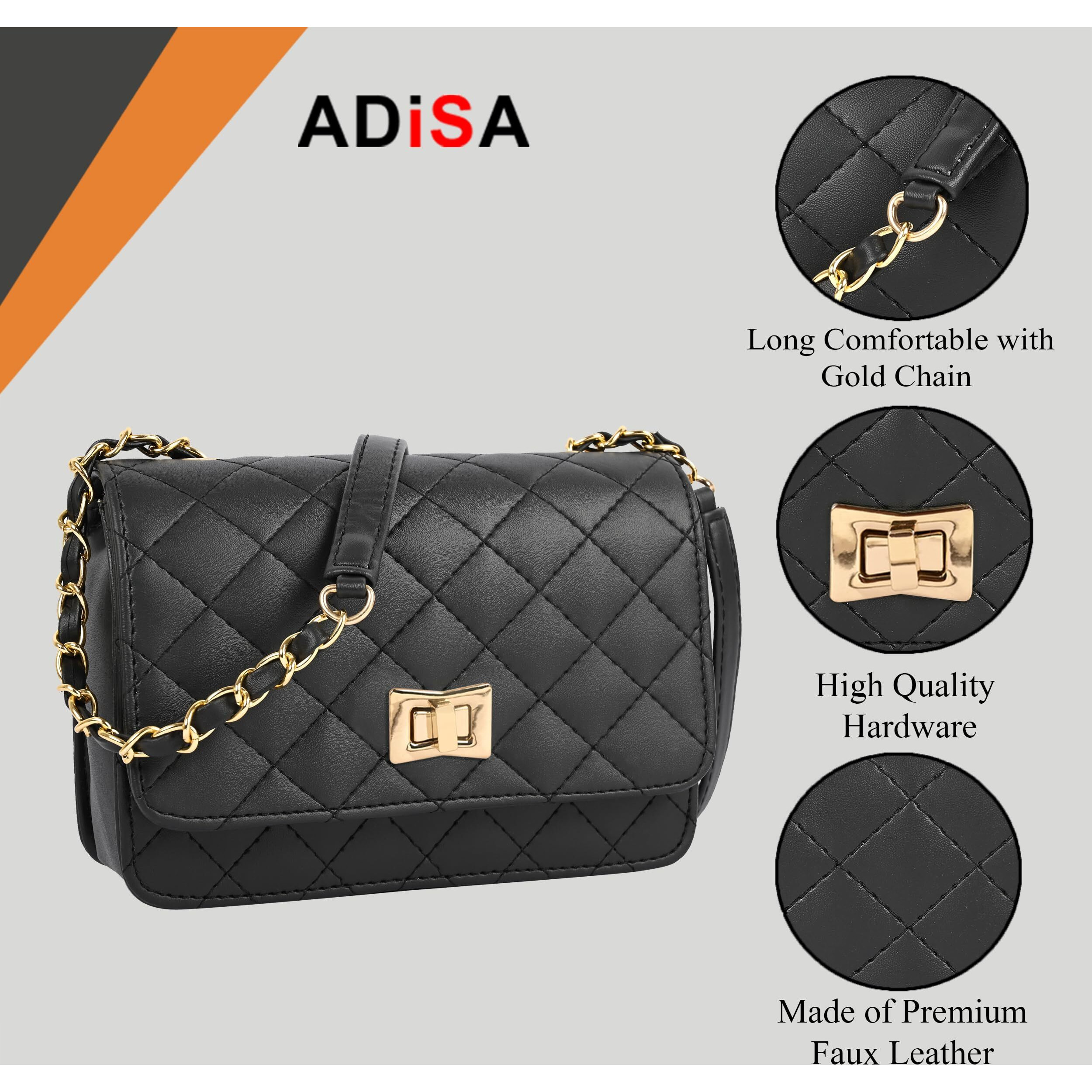 ADISA Women's Girls Quilted Cross Body Sling Bag (SL5059-Black)
