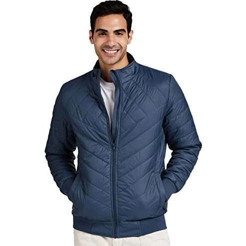 Amazon Brand - Symbol Men's Polyester Men Solid Full Sleeves Regular Fit Bomber Standard Length Jacket Airforce Blue XL